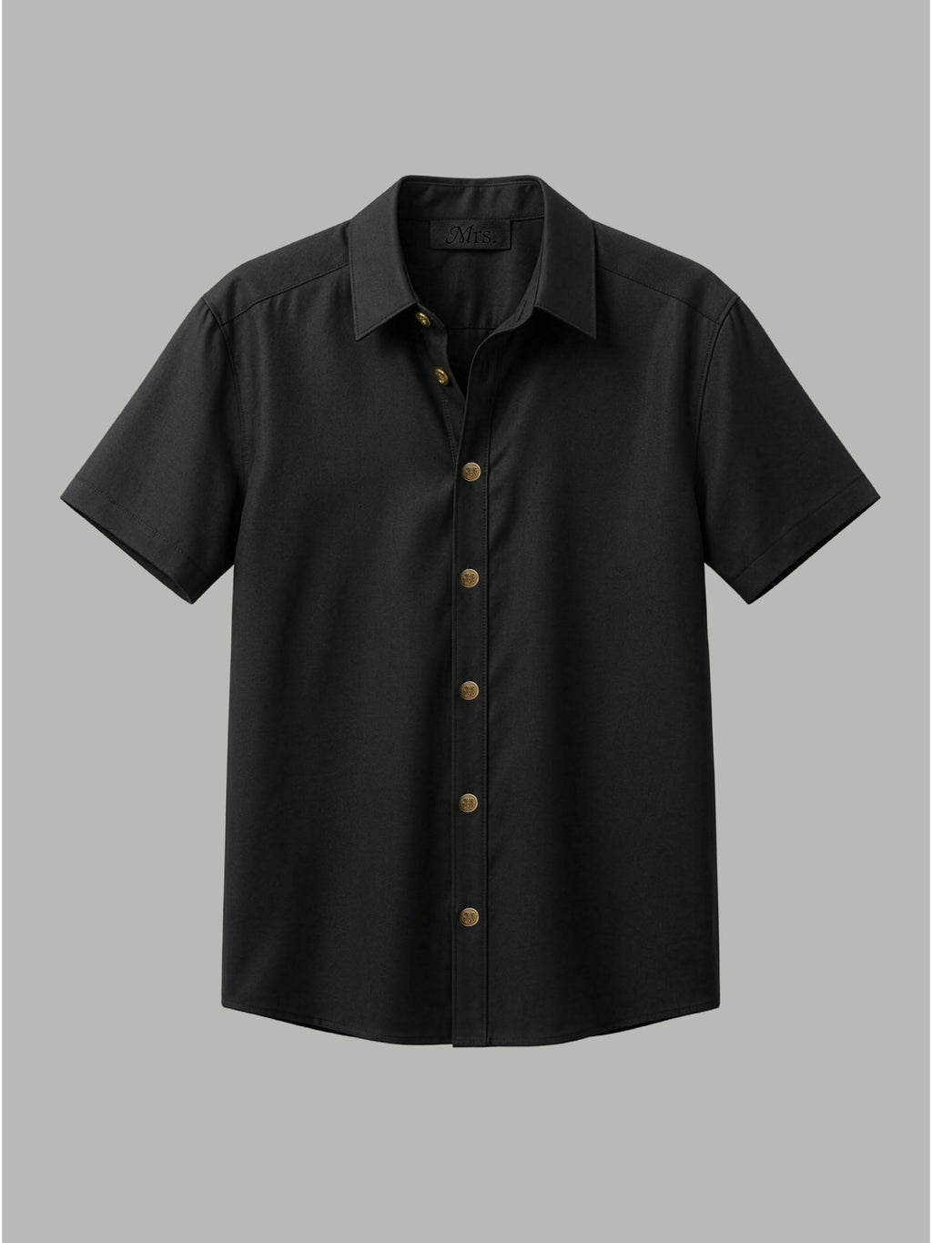 Short Sleeve Shirt with Gold Collar Detail - Black