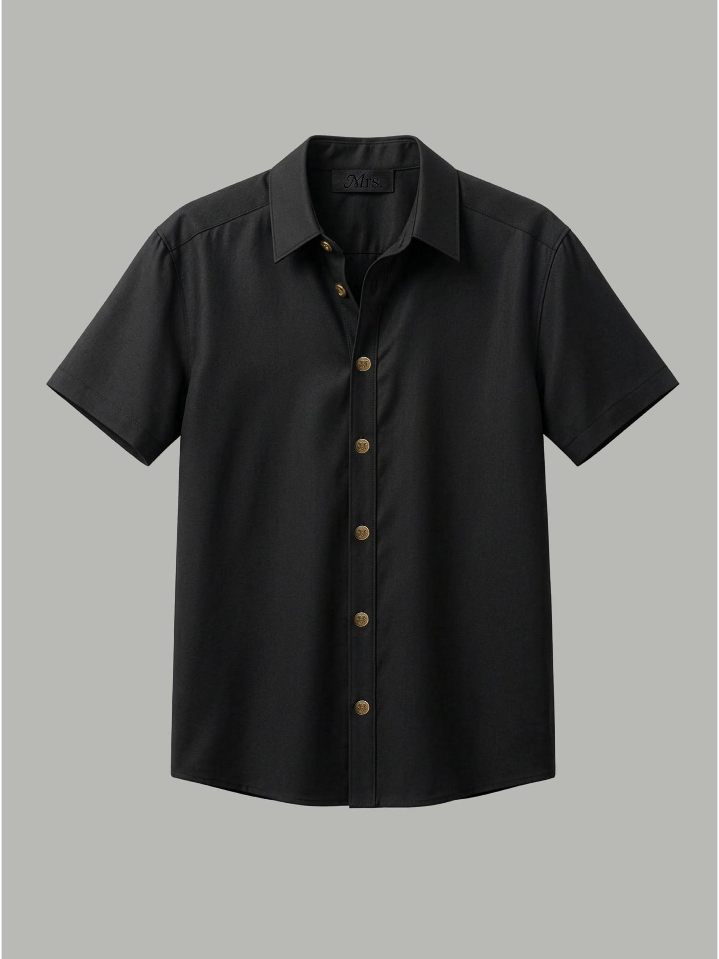 Short Sleeve Shirt with Gold Collar Detail - Black