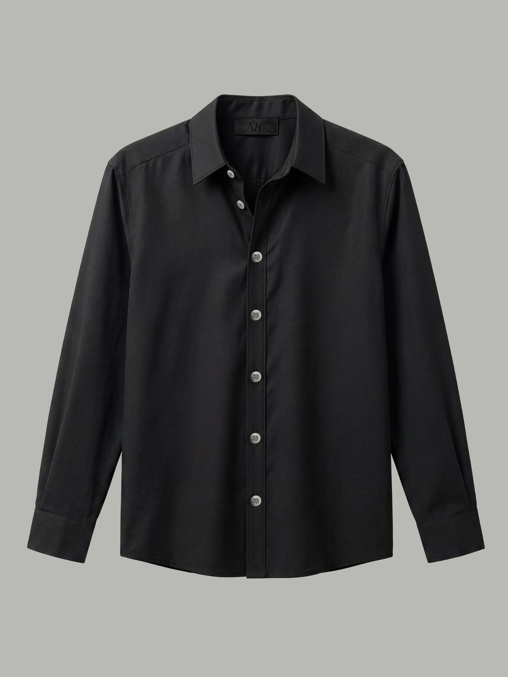 Long Sleeve Shirt with Silver Collar Detail - Black