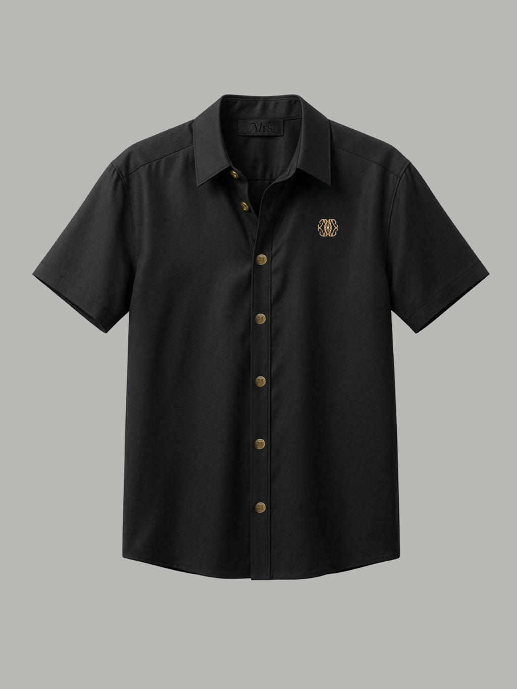 Short Sleeve Shirt with Gold Chest Detail - Black