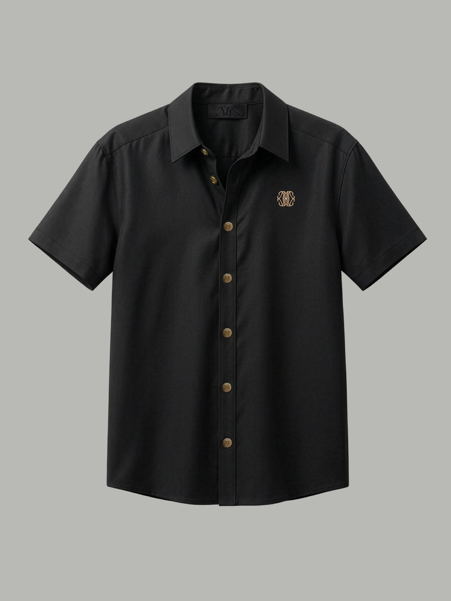 Short Sleeve Shirt with Gold Chest Detail - Black