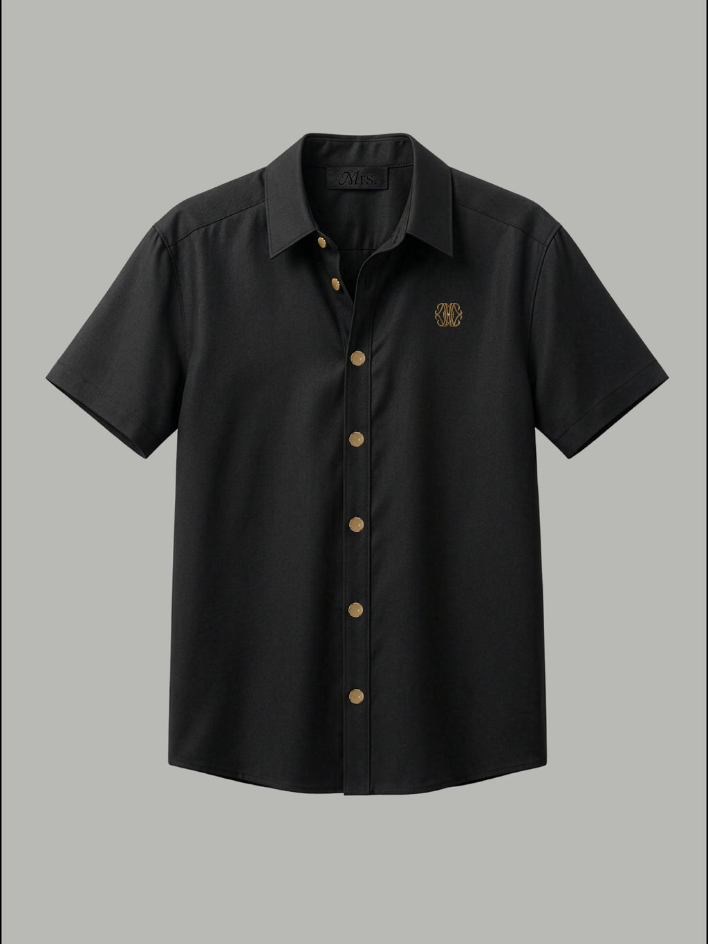 Short Sleeve Shirt with Gold Mr Button Detail - Black