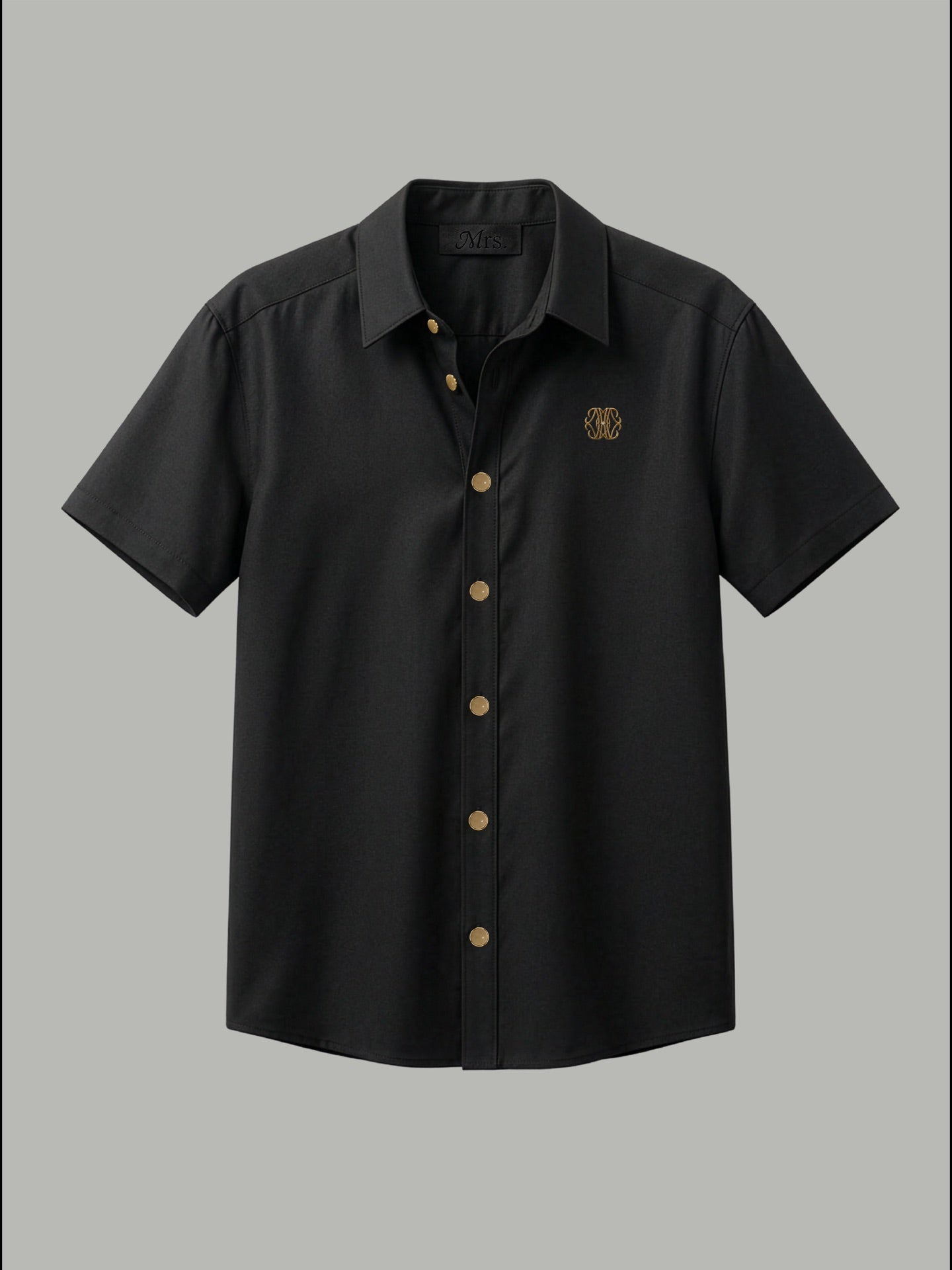 Short Sleeve Shirt with Gold Mr Button Detail - Black