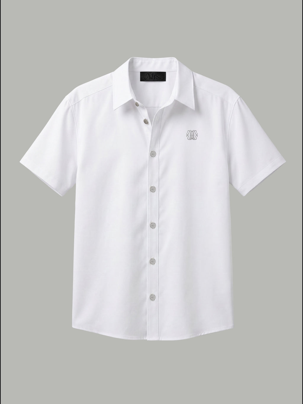 Short Sleeve Shirt with Silver Mr Button Detail - White