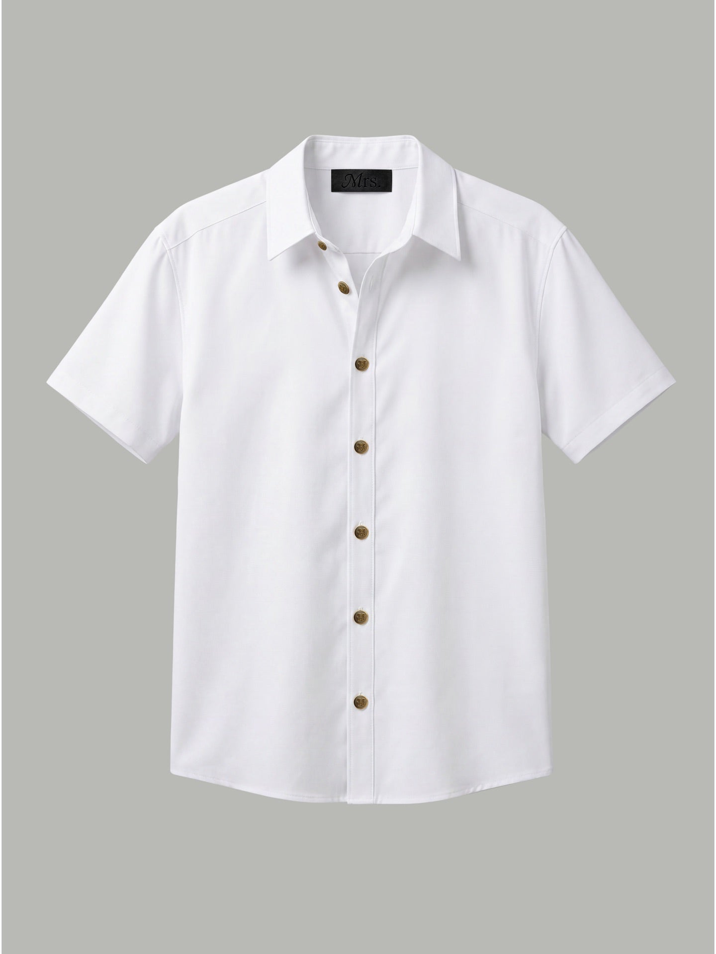 Short Sleeve Shirt with Gold Collar Detail - White