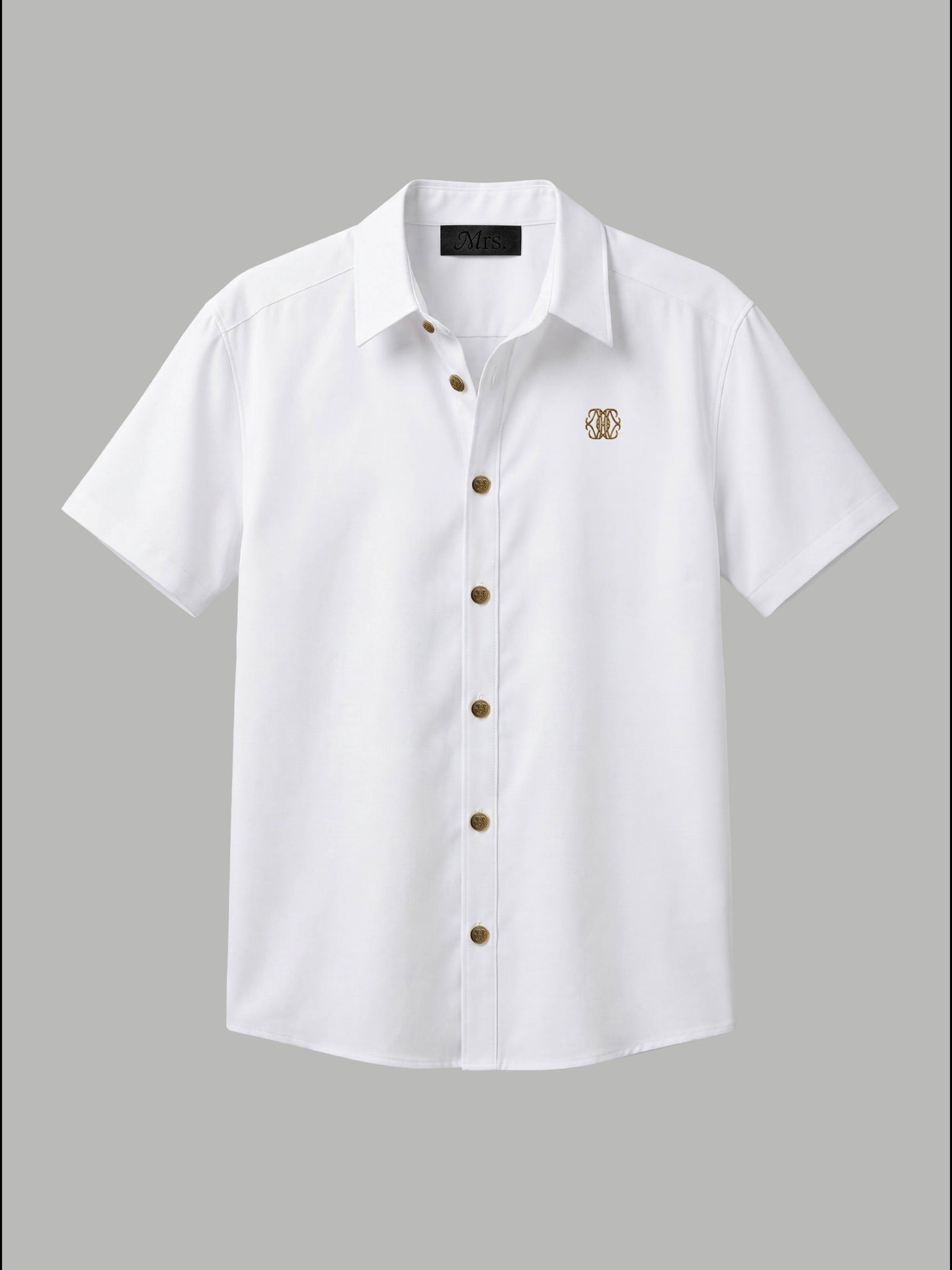 Short Sleeve Shirt with Gold Chest Detail - White
