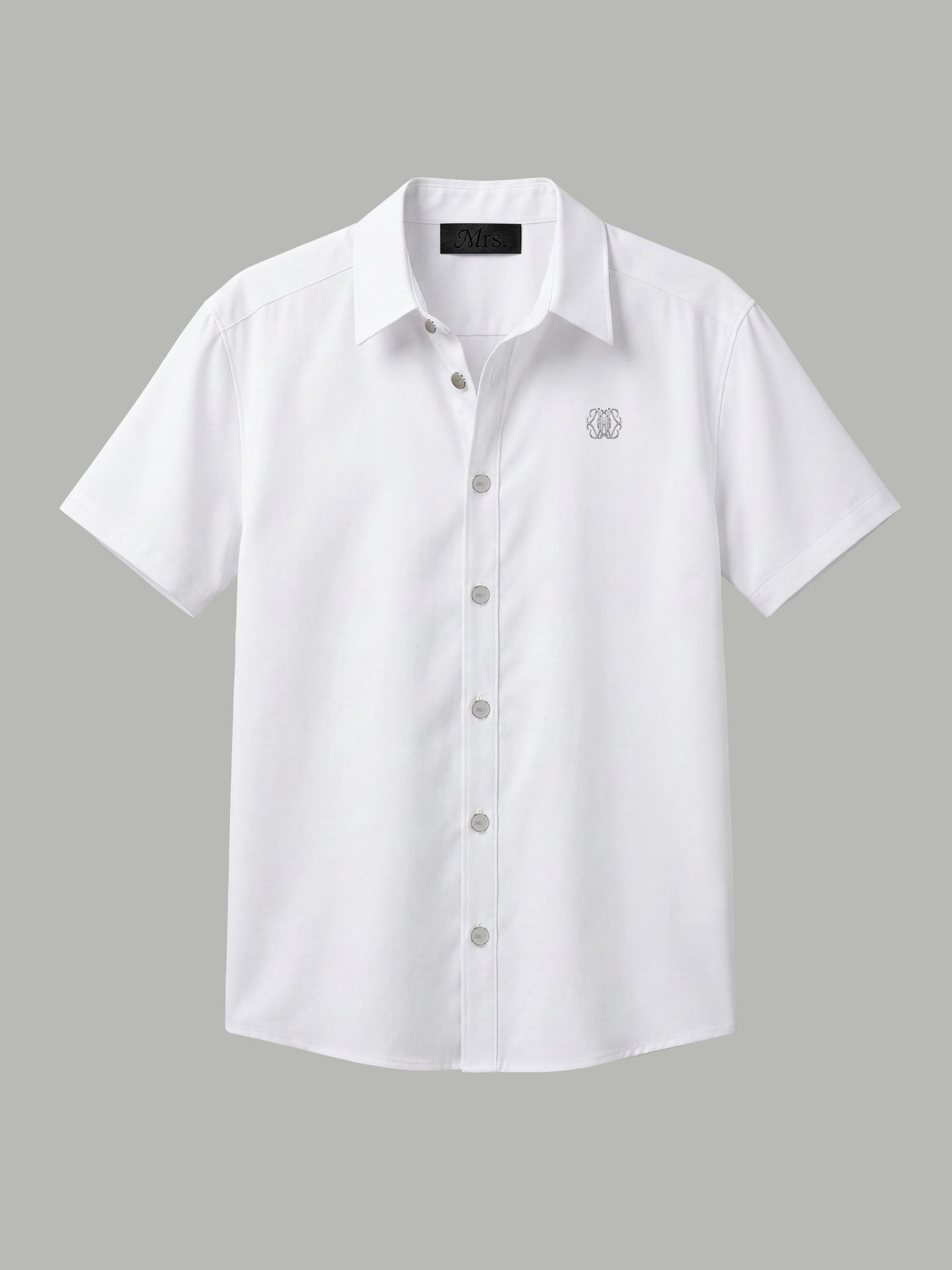 Short Sleeve Shirt with Silver Mr Button Detail - White