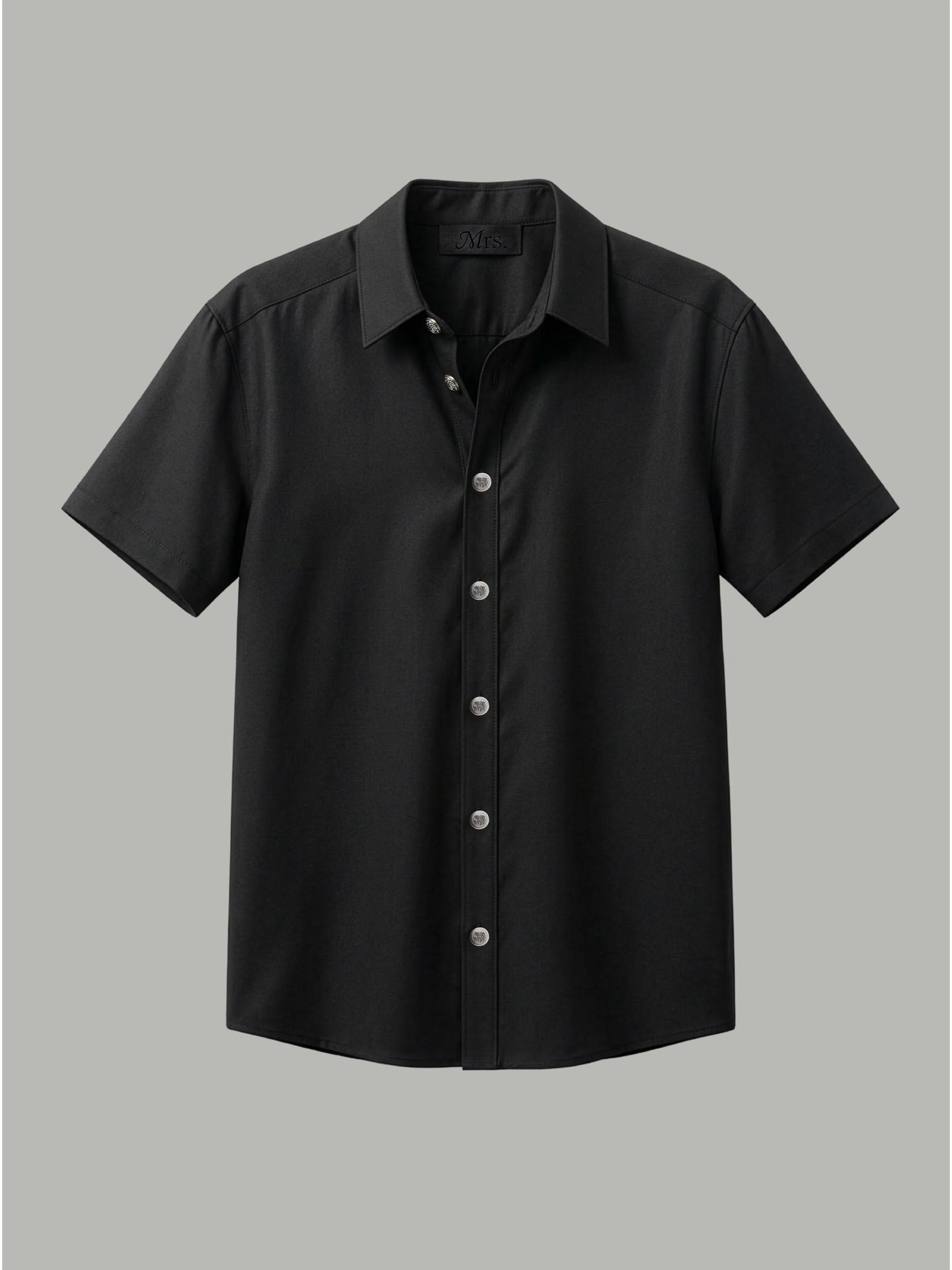 Short Sleeve Shirt with Silver Collar Detail - Black