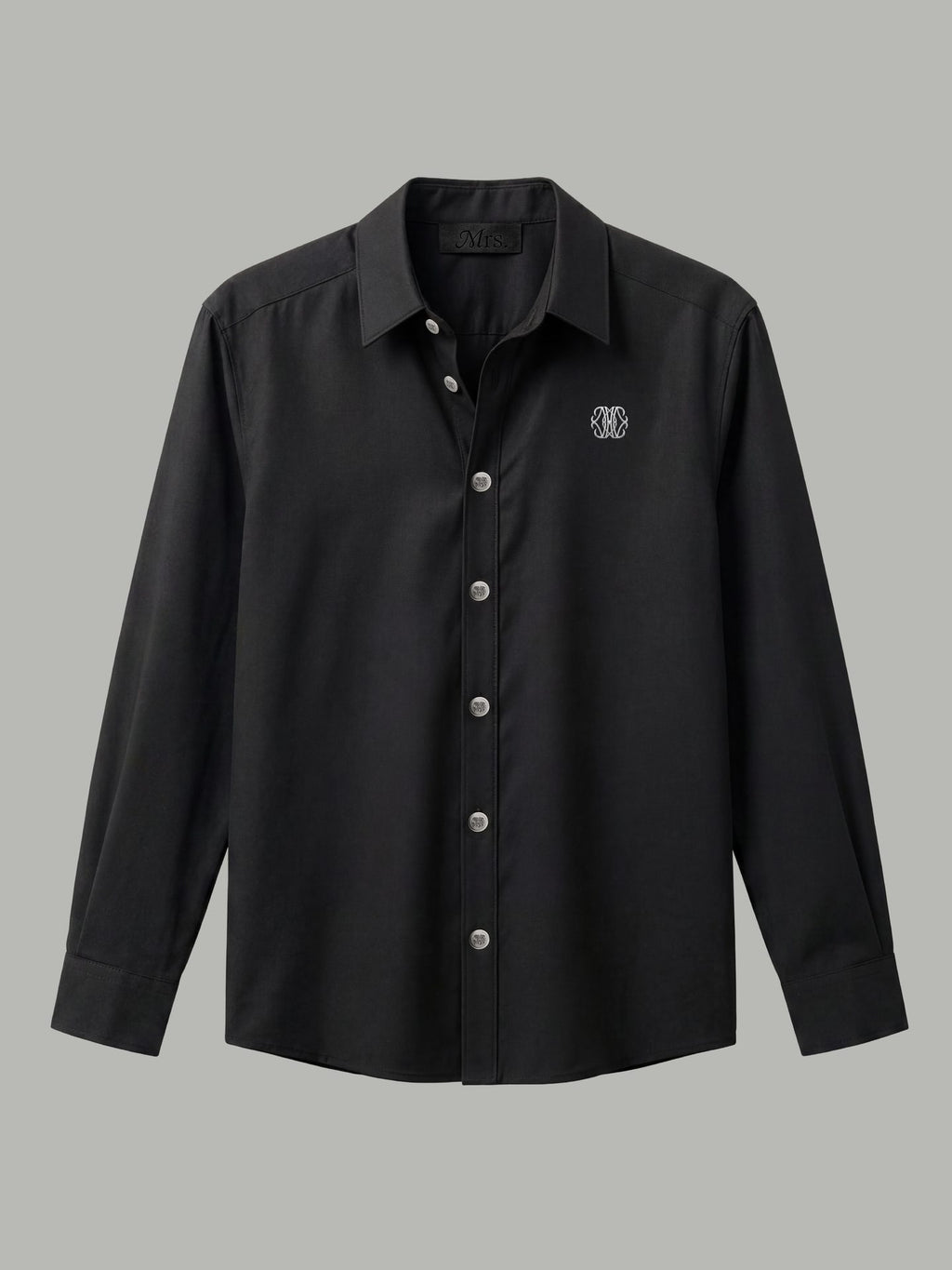 Long Sleeve Shirt with Silver Chest Detail - Black