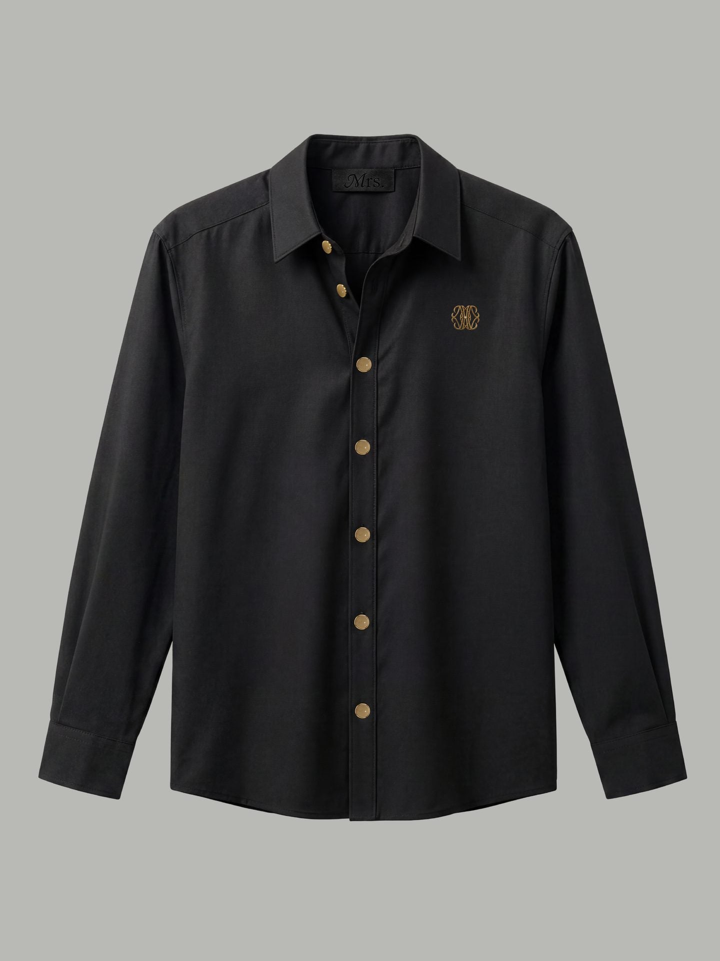 Long Sleeve Shirt with Gold Mr Button Detail - Black