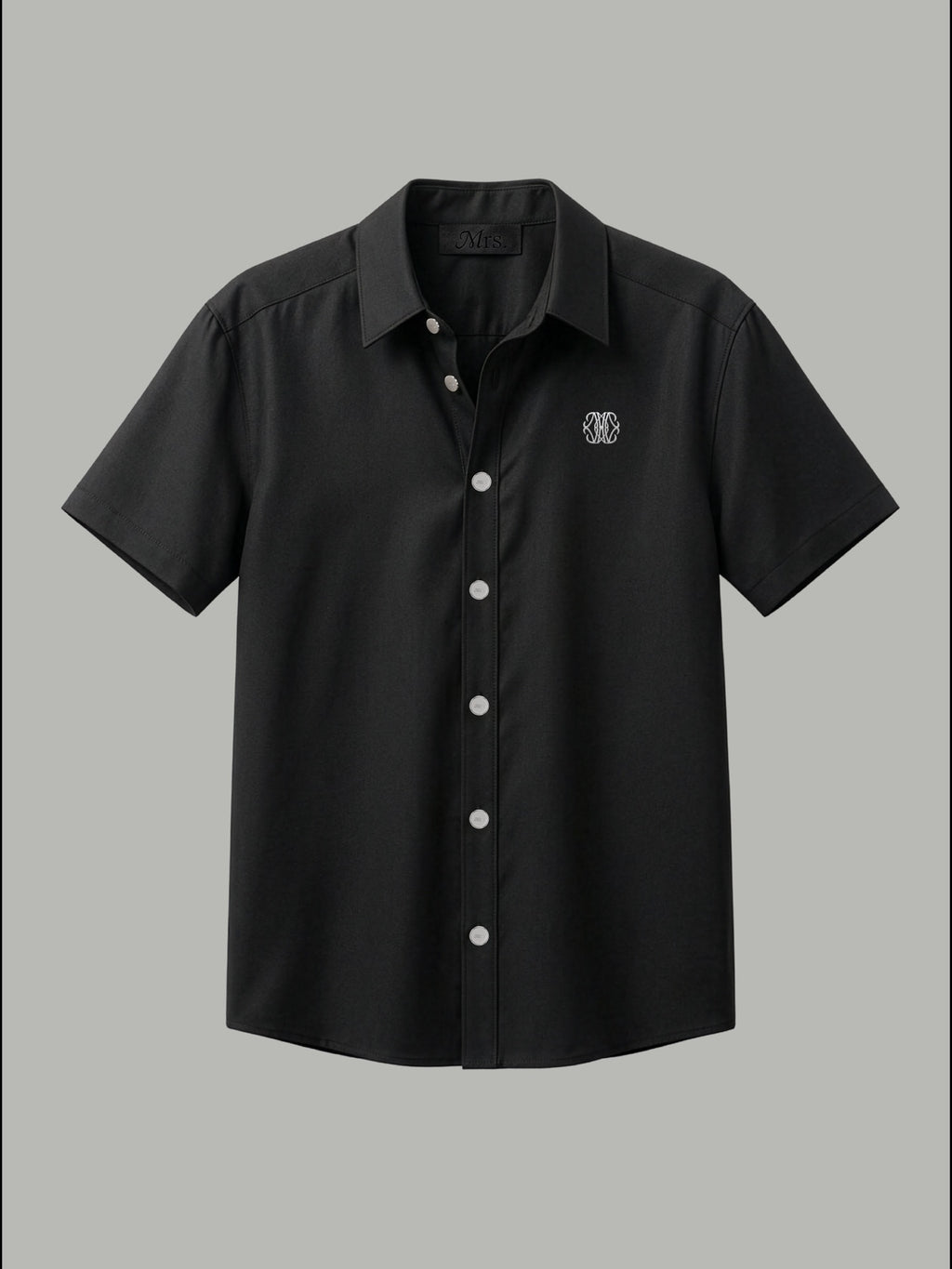 Short Sleeve Shirt with Silver Mr Button Detail - Black