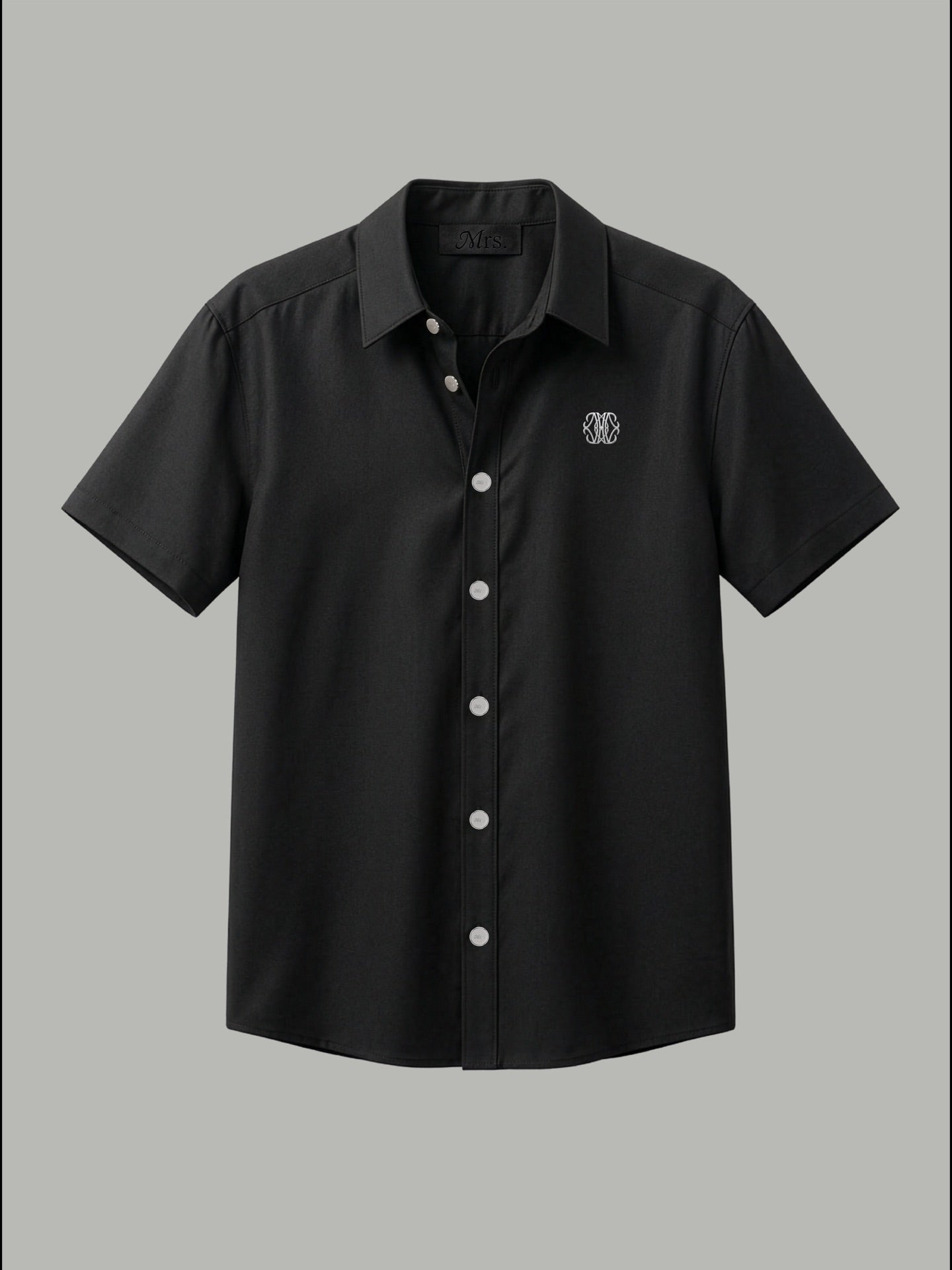 Short Sleeve Shirt with Silver Mr Button Detail - Black