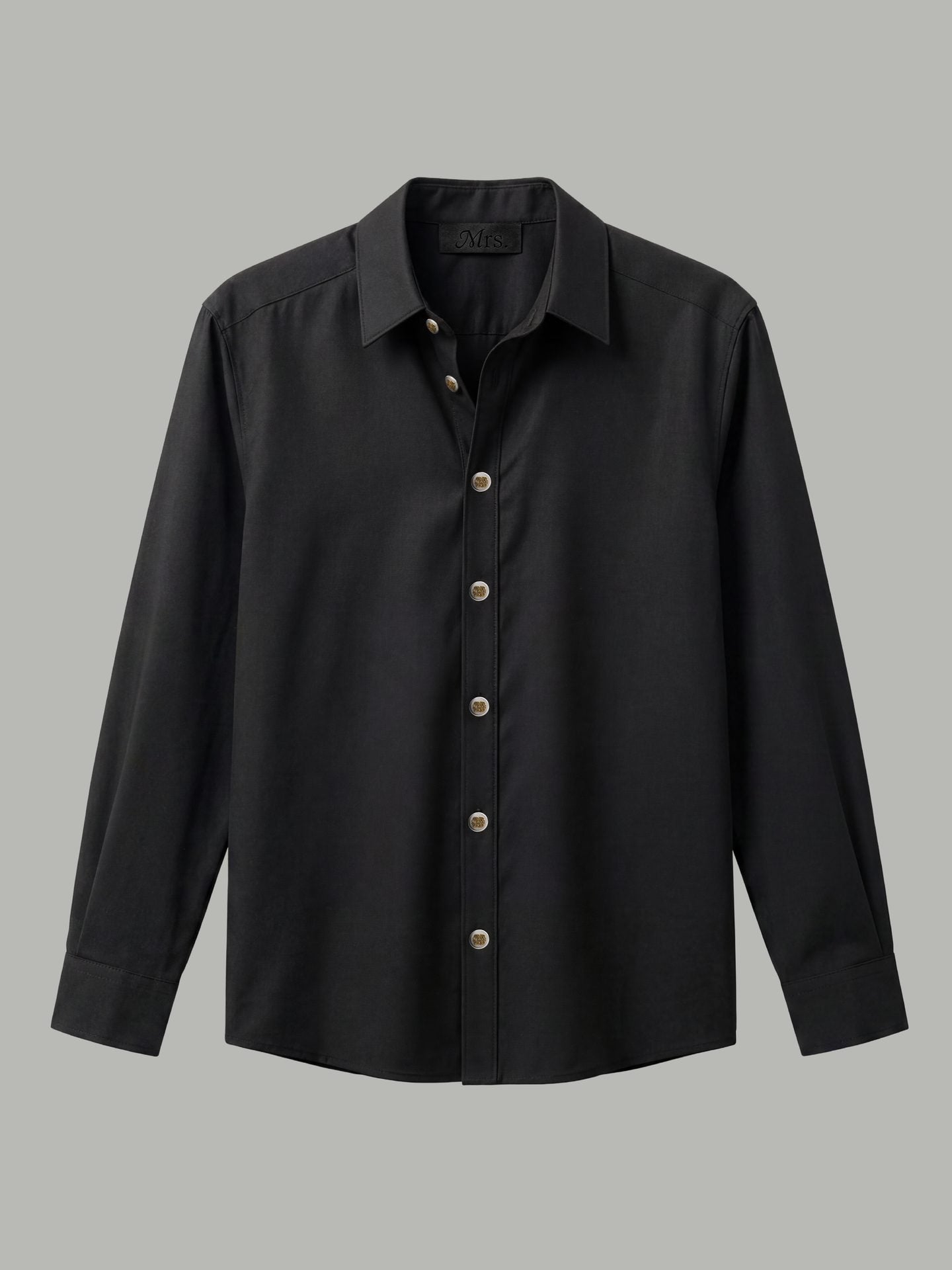 Long Sleeve Shirt with Mixed Gold Detail - Black