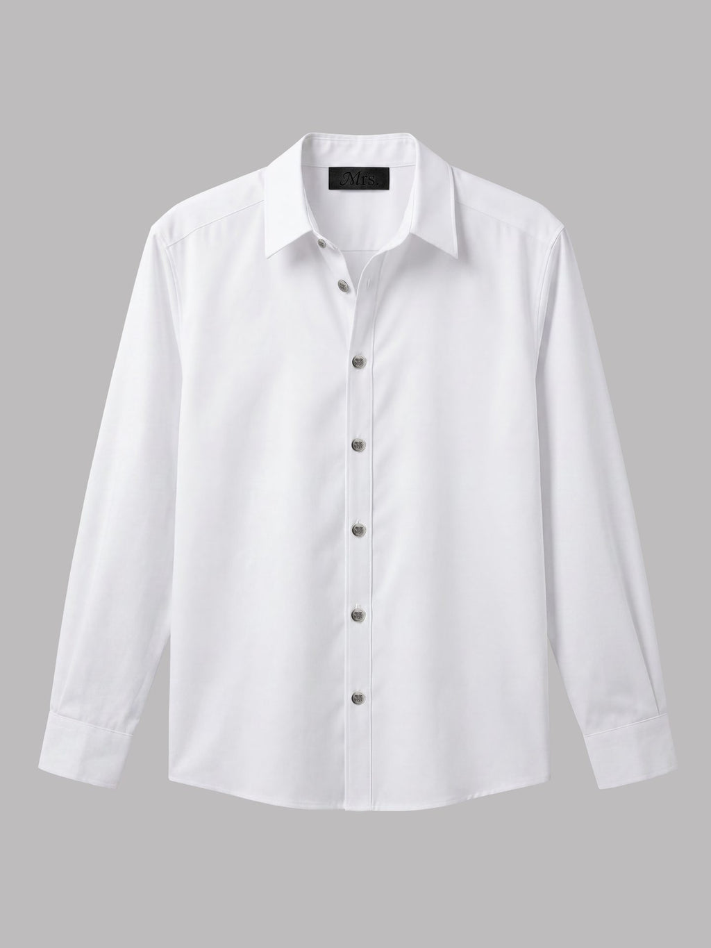 Long Sleeve Shirt with Silver Collar Detail - White