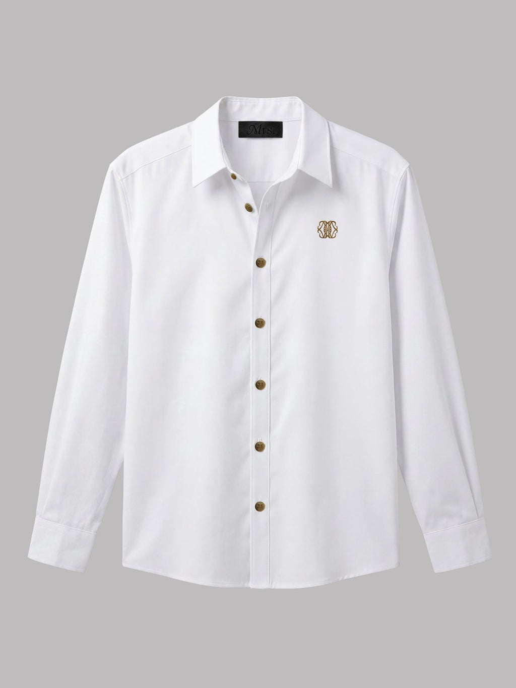 Long Sleeve Shirt with Gold Chest Detail - White