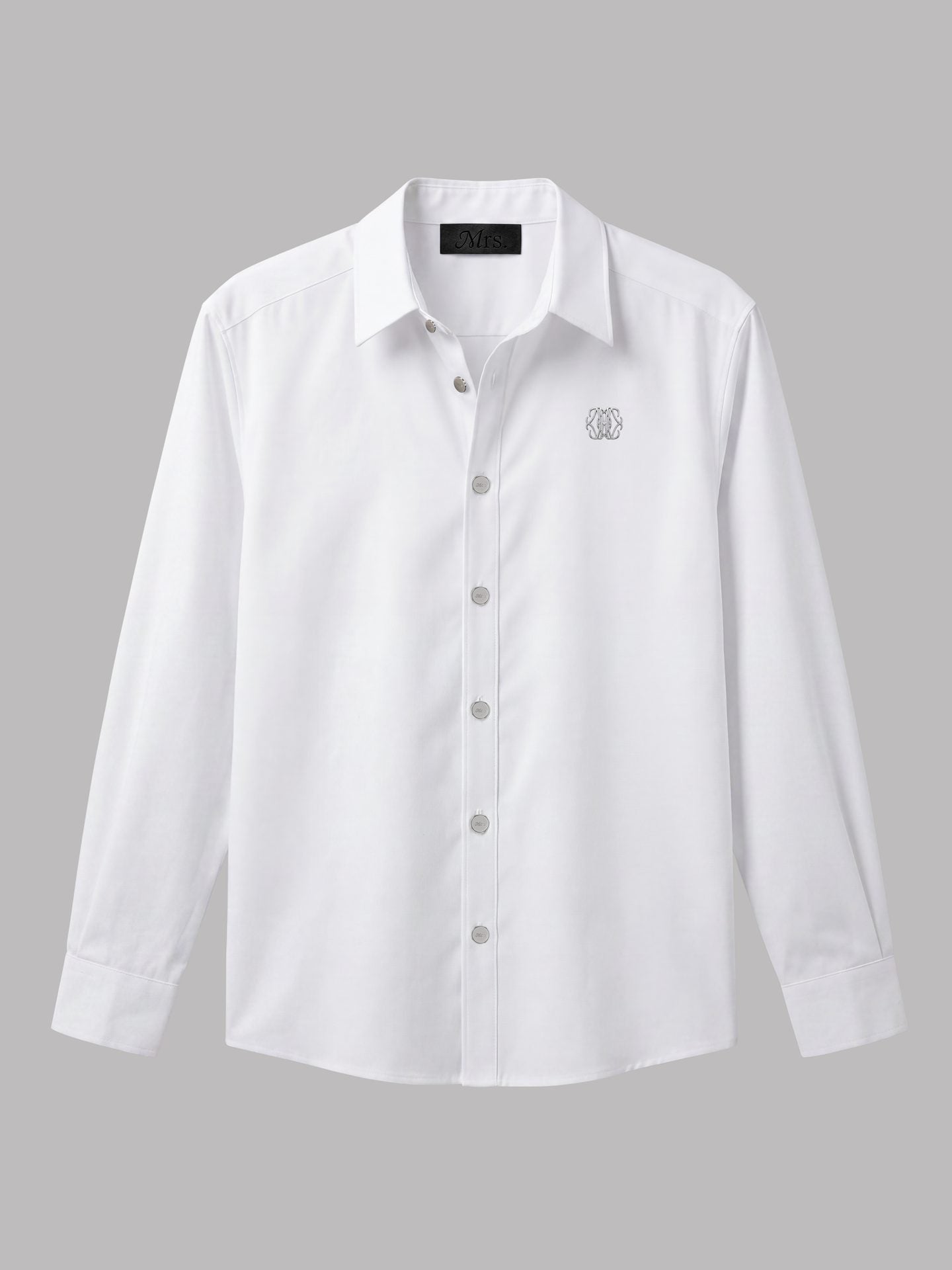 Long Sleeve Shirt with Silver Mr Button Detail - White