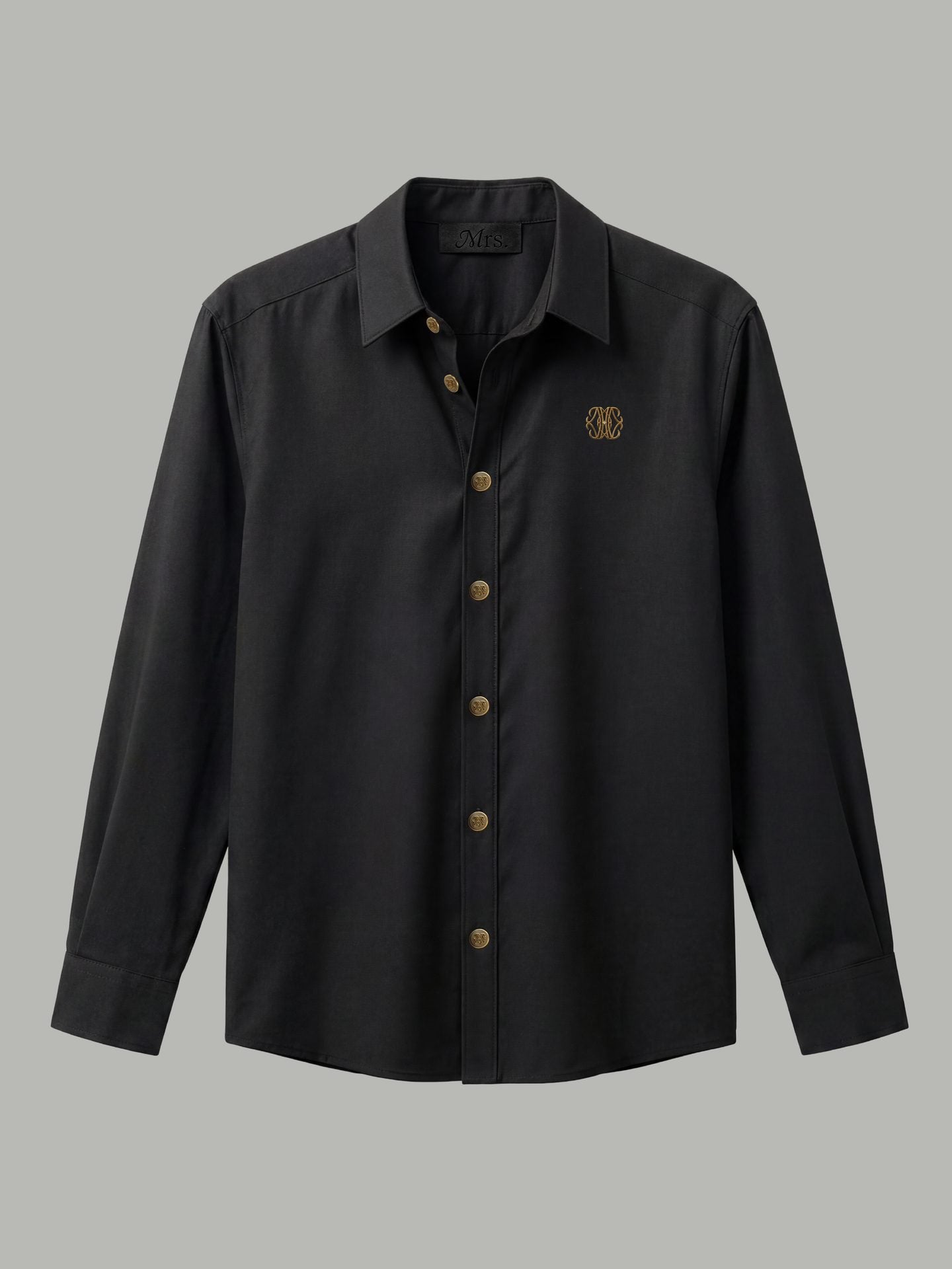 Long Sleeve Shirt with Gold Chest Detail - Black