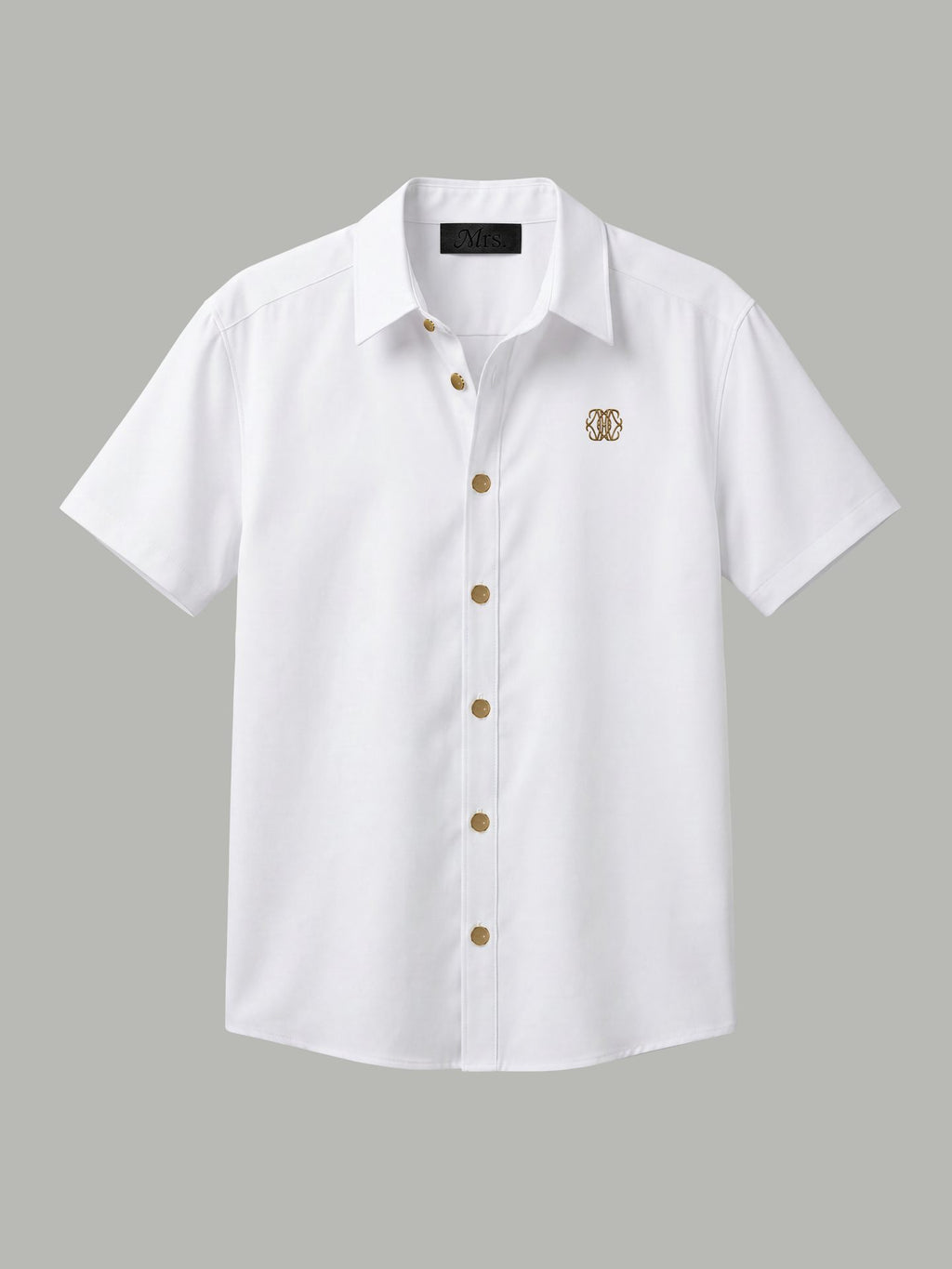 Short Sleeve Shirt with Gold Mr Button Detail - White