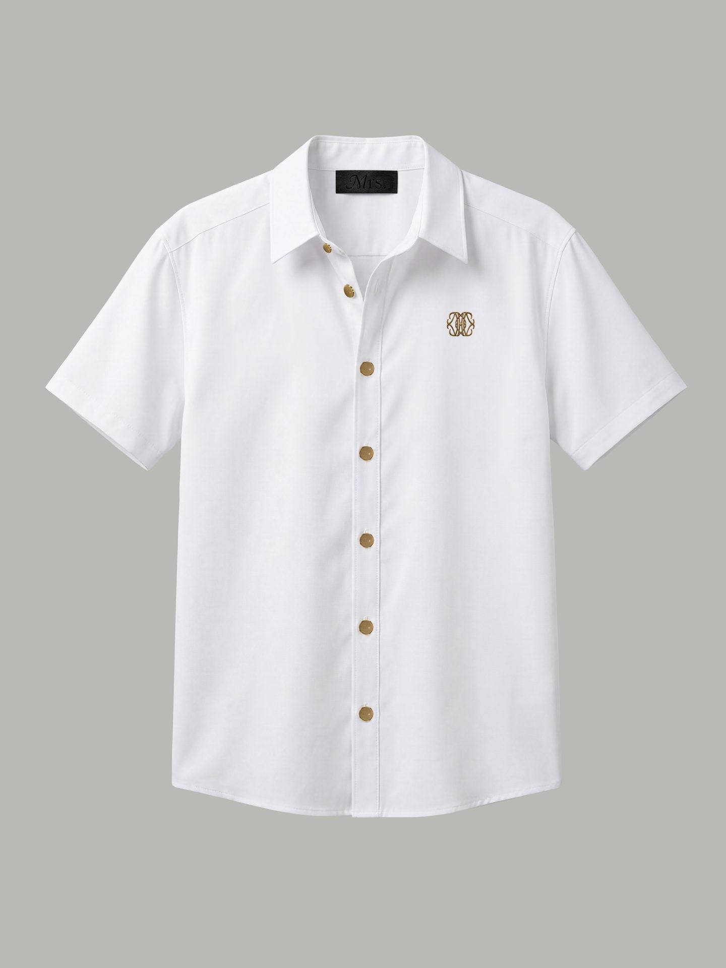 Short Sleeve Shirt with Gold Mr Button Detail - White