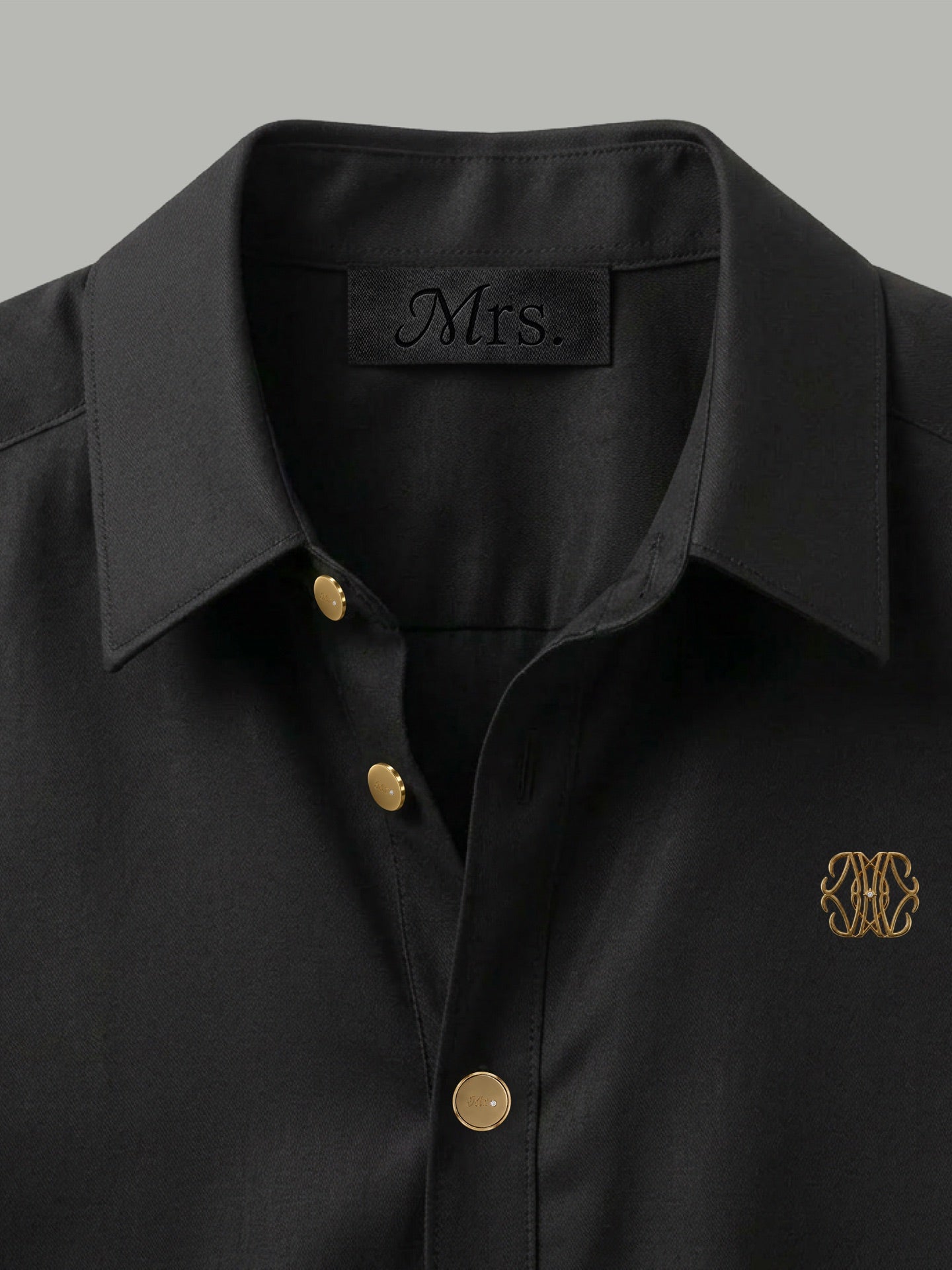 Short Sleeve Shirt with Gold Mr Button Detail - Black