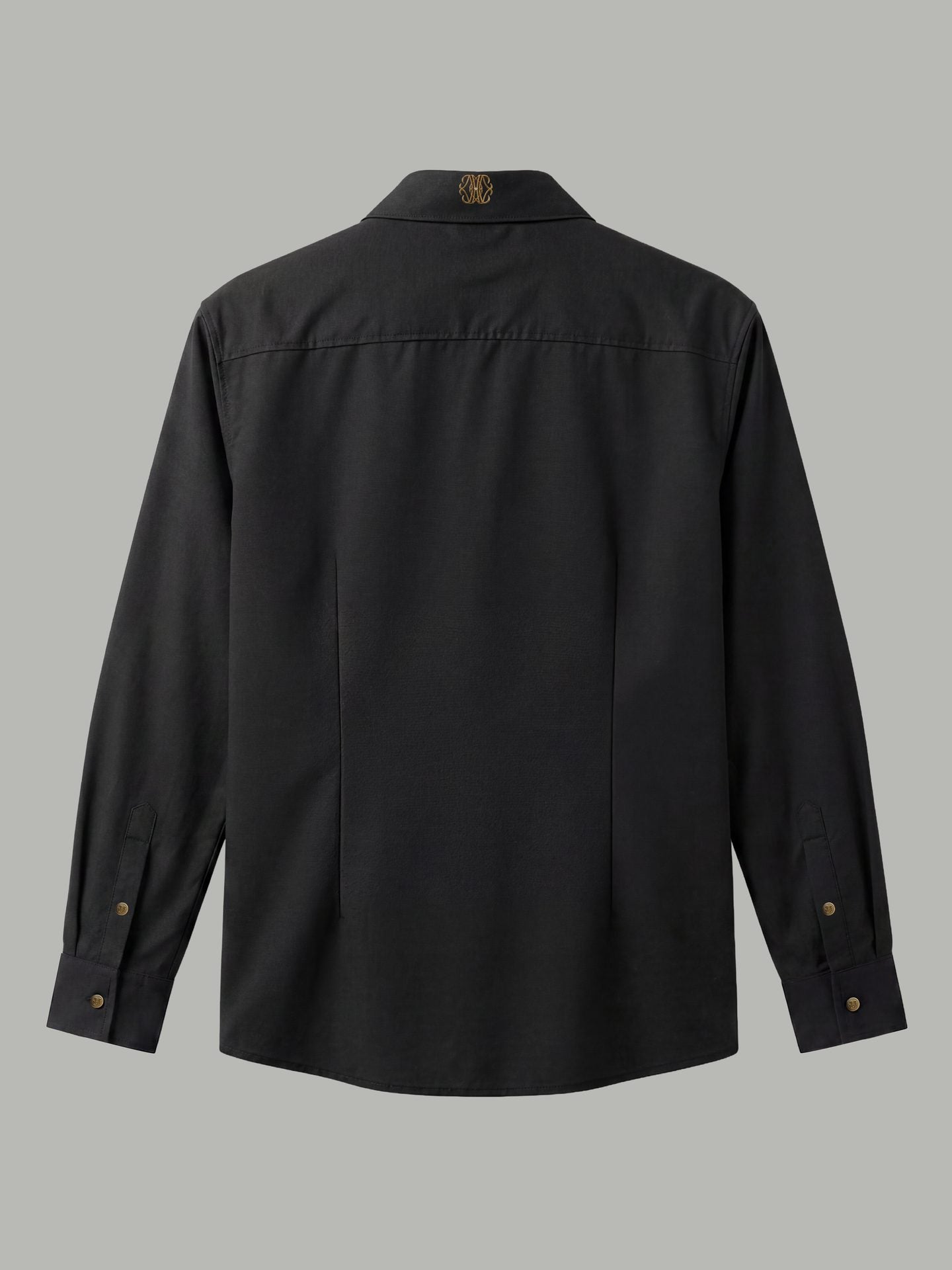 Long Sleeve Shirt with Gold Collar Detail - Black