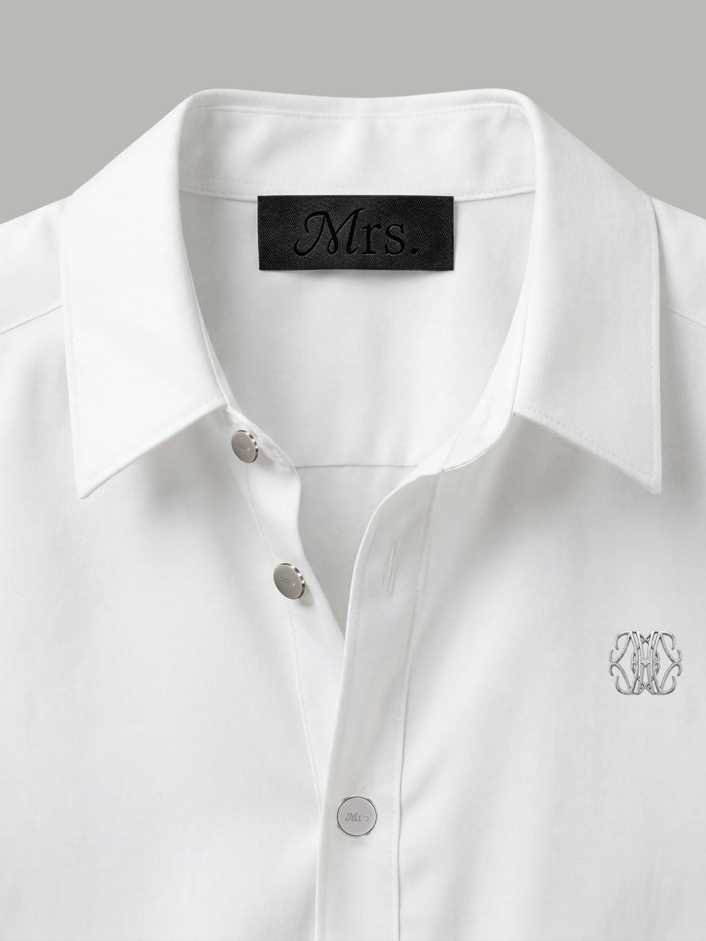 Short Sleeve Shirt with Silver Mr Button Detail - White