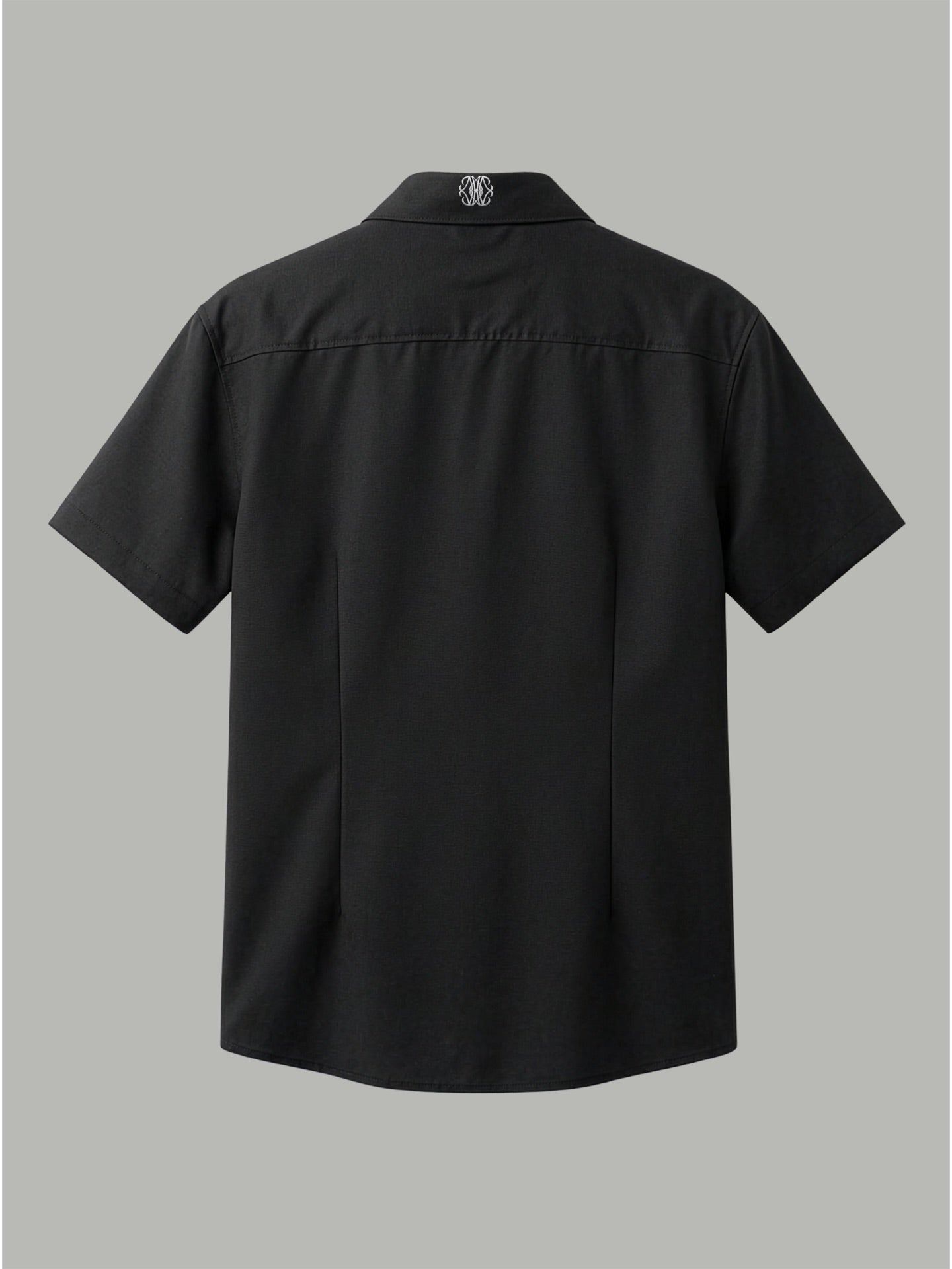 Short Sleeve Shirt with Silver Collar Detail - Black