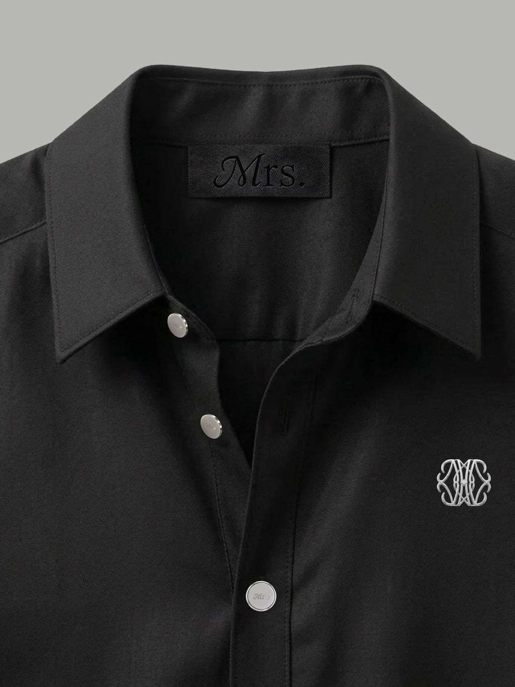Short Sleeve Shirt with Silver Mr Button Detail - Black
