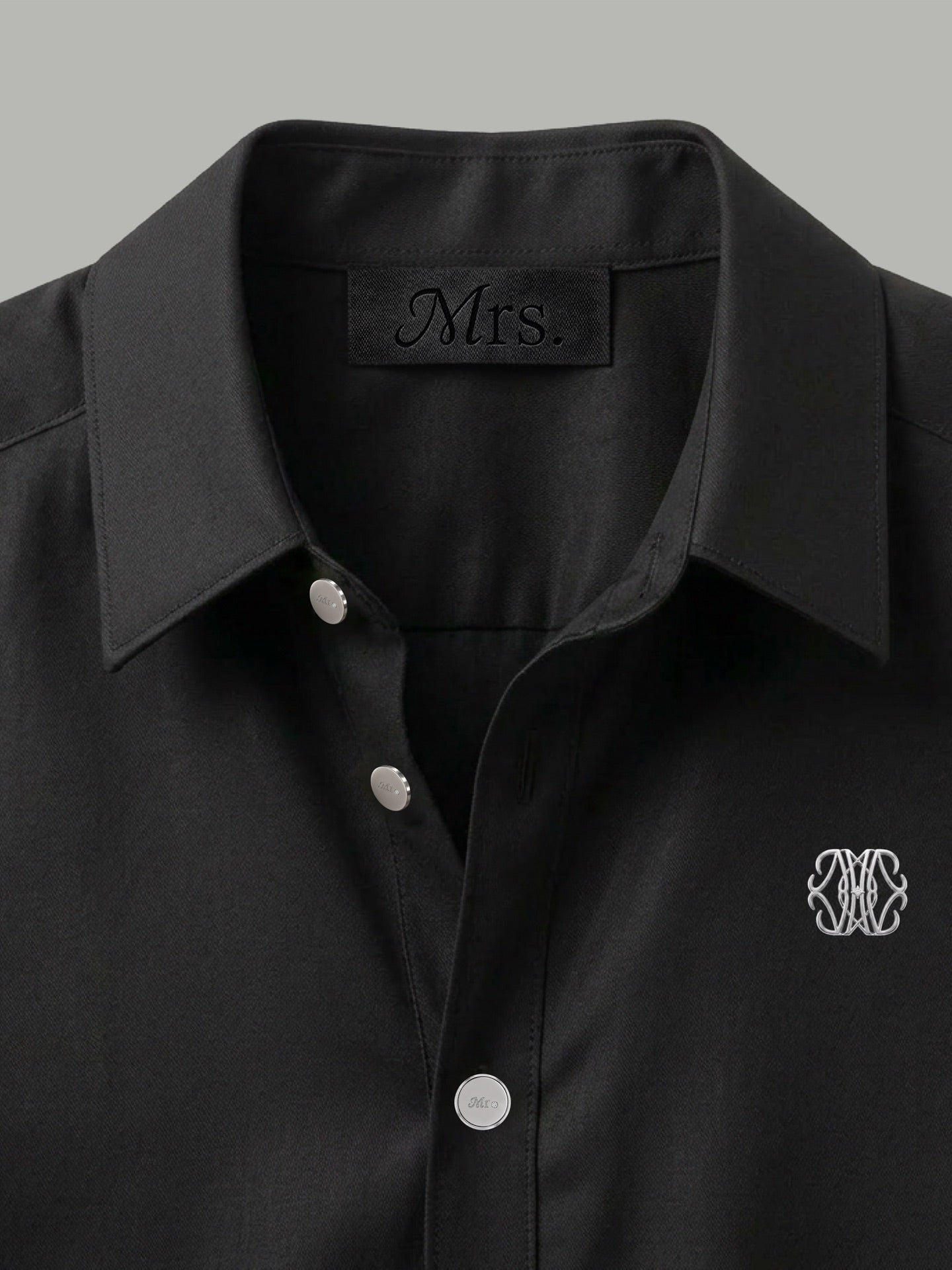 Short Sleeve Shirt with Silver Mr Button Detail - Black
