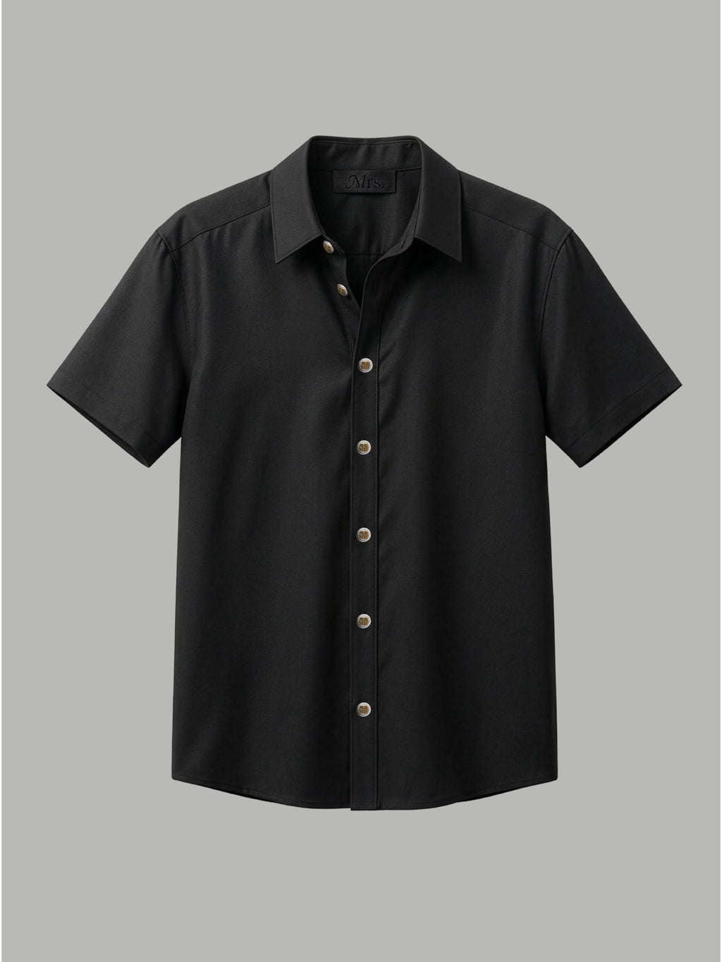 Short Sleeve Shirt with Mixed Gold Detail - Black