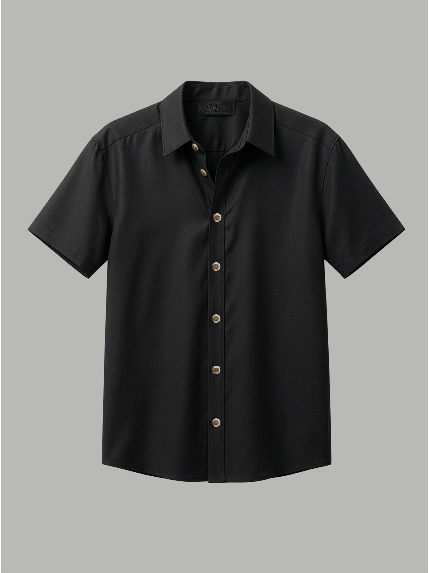 Short Sleeve Shirt with Mixed Gold Detail - Black