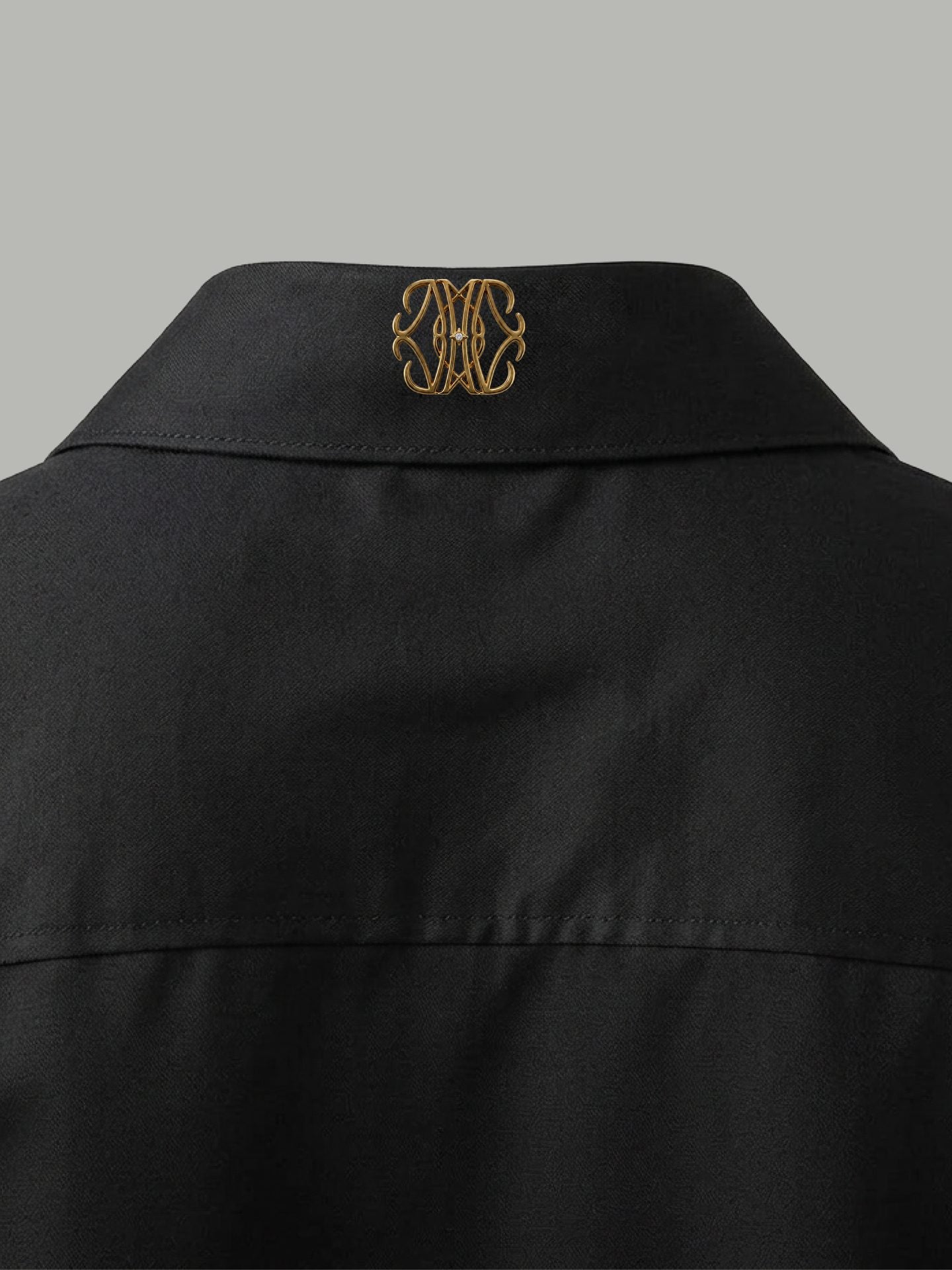 Long Sleeve Shirt with Gold Collar Detail - Black