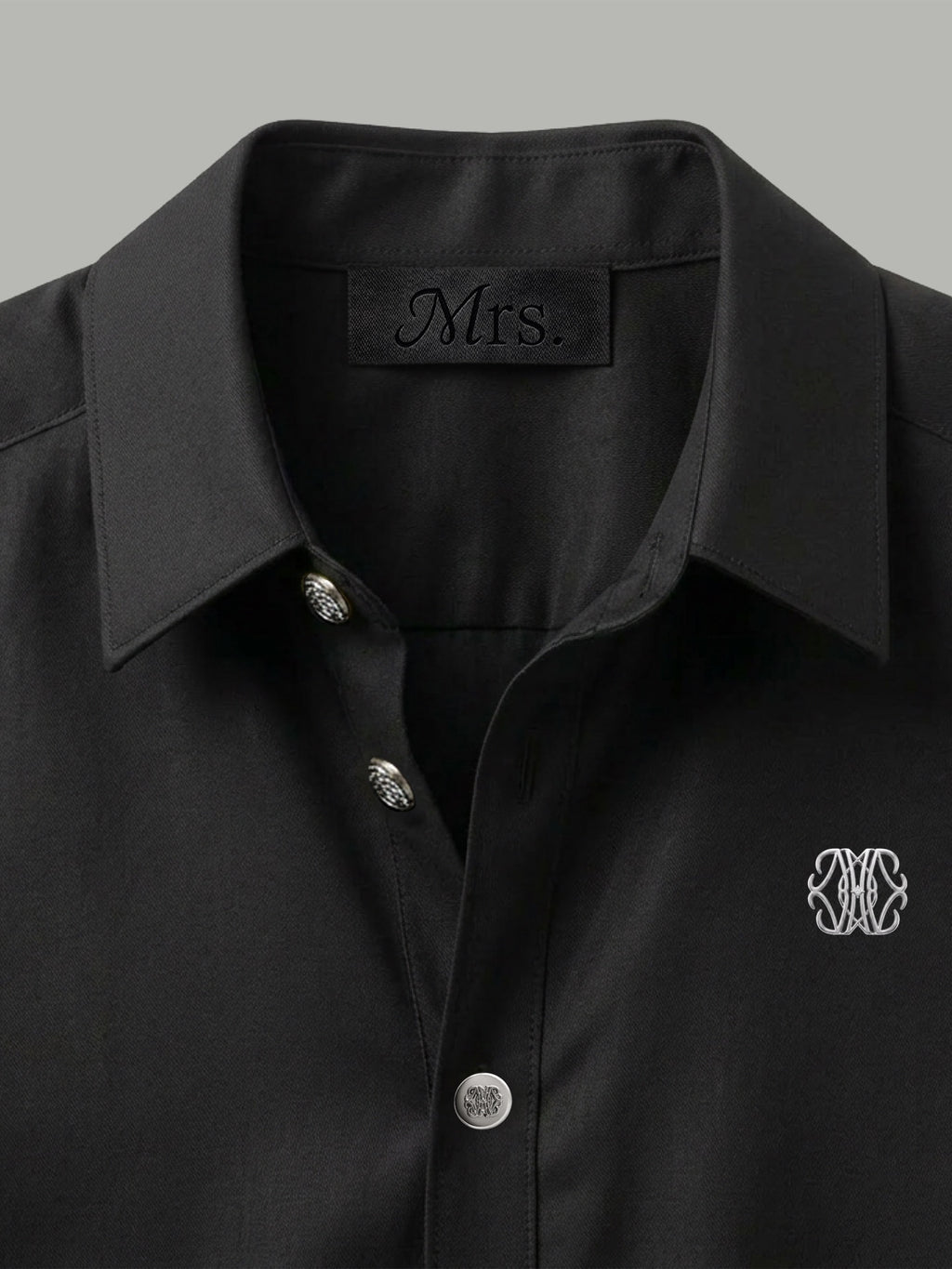 Short Sleeve Shirt with Silver Chest Detail - Black