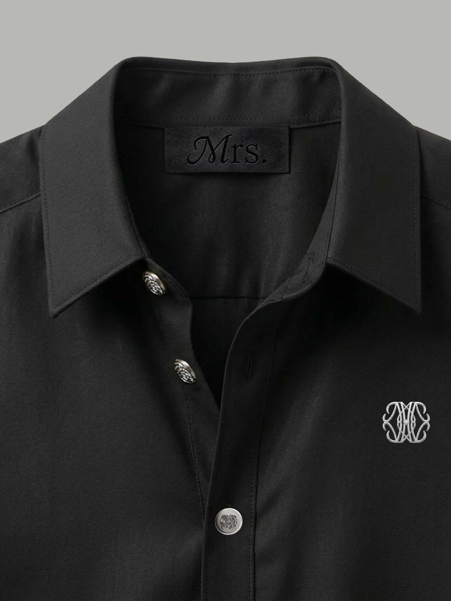 Short Sleeve Shirt with Silver Chest Detail - Black