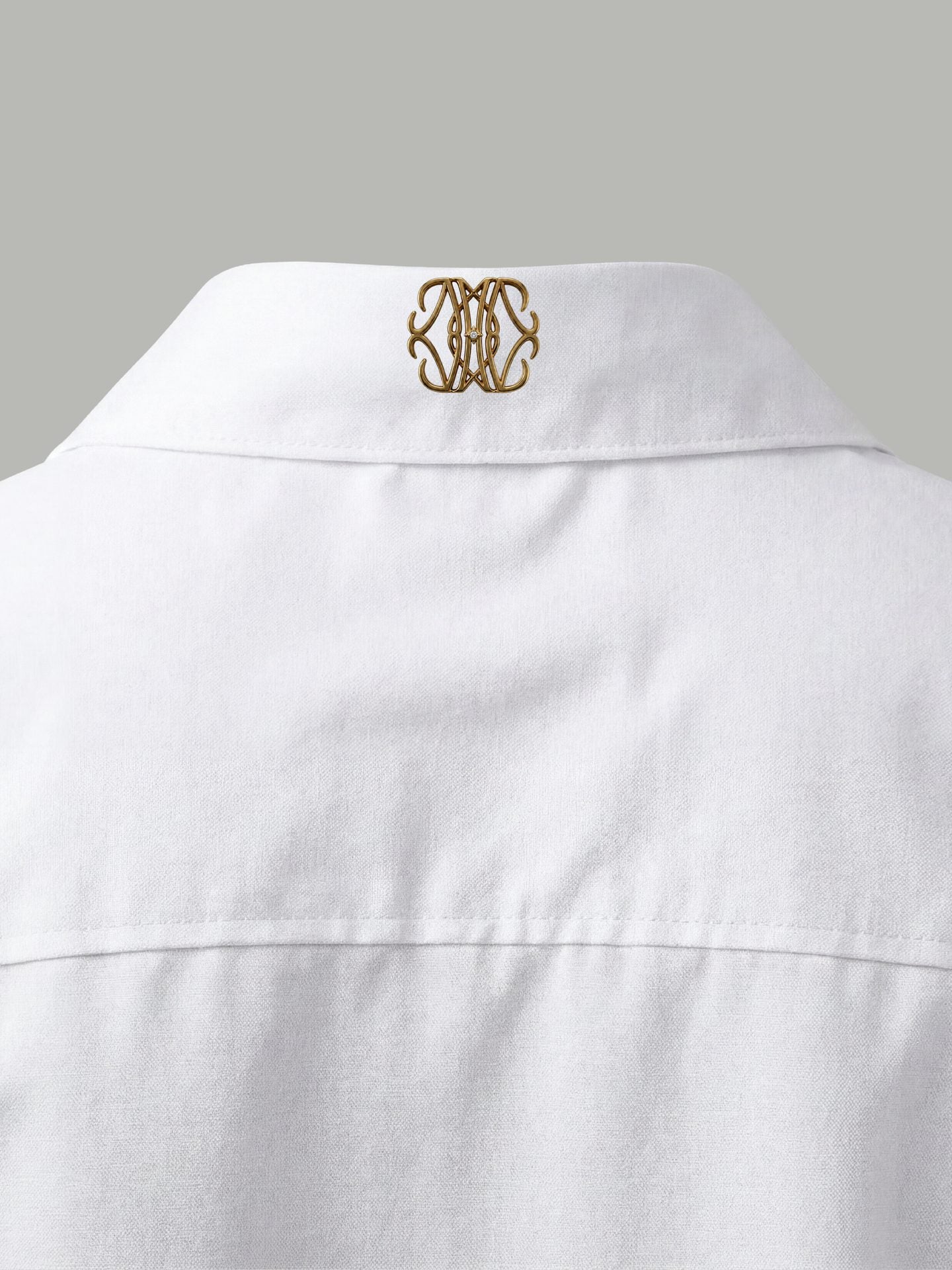 Long Sleeve Shirt with Gold Collar Detail - White