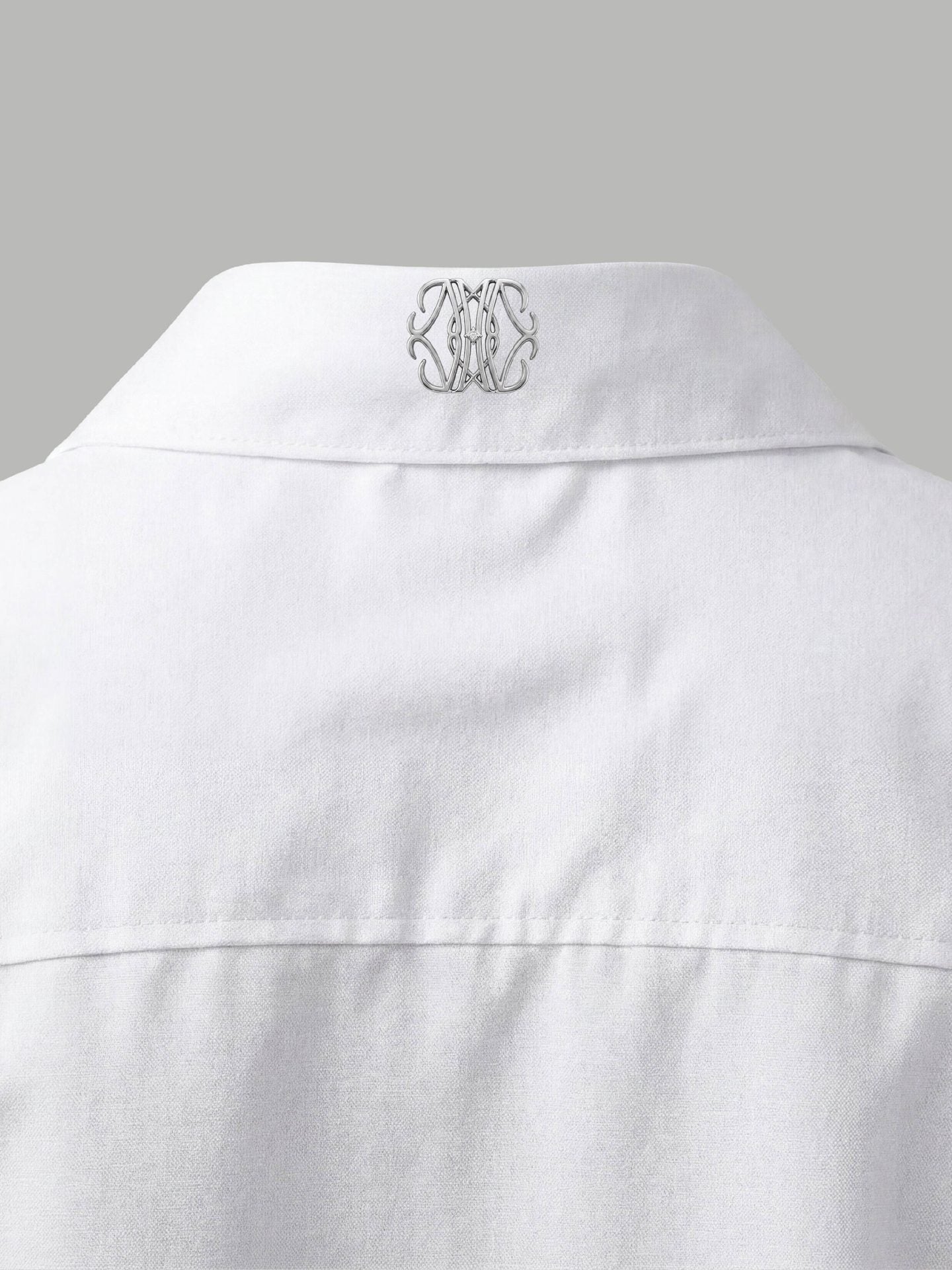Long Sleeve Shirt with Silver Collar Detail - White