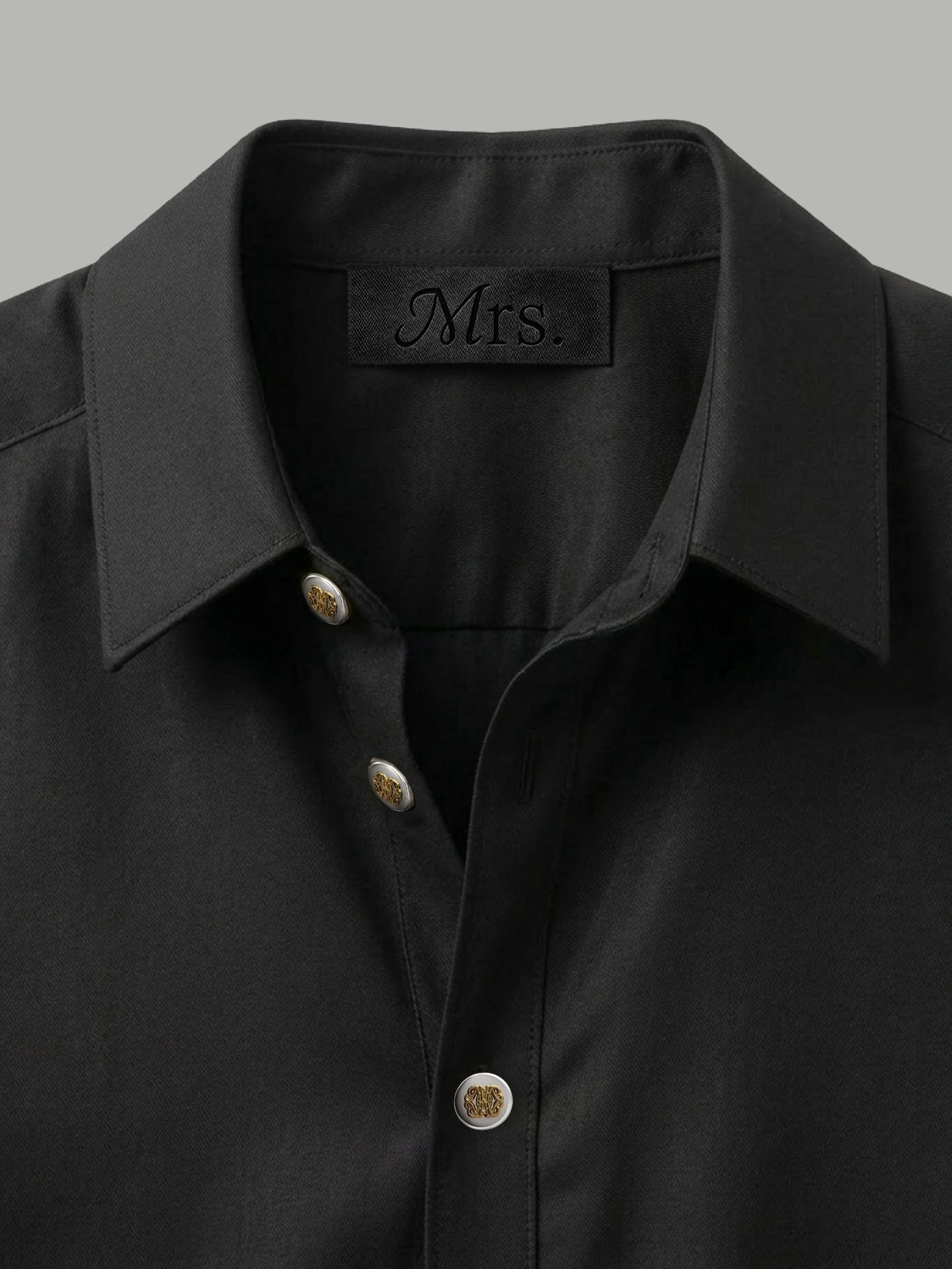 Long Sleeve Shirt with Mixed Gold Detail - Black