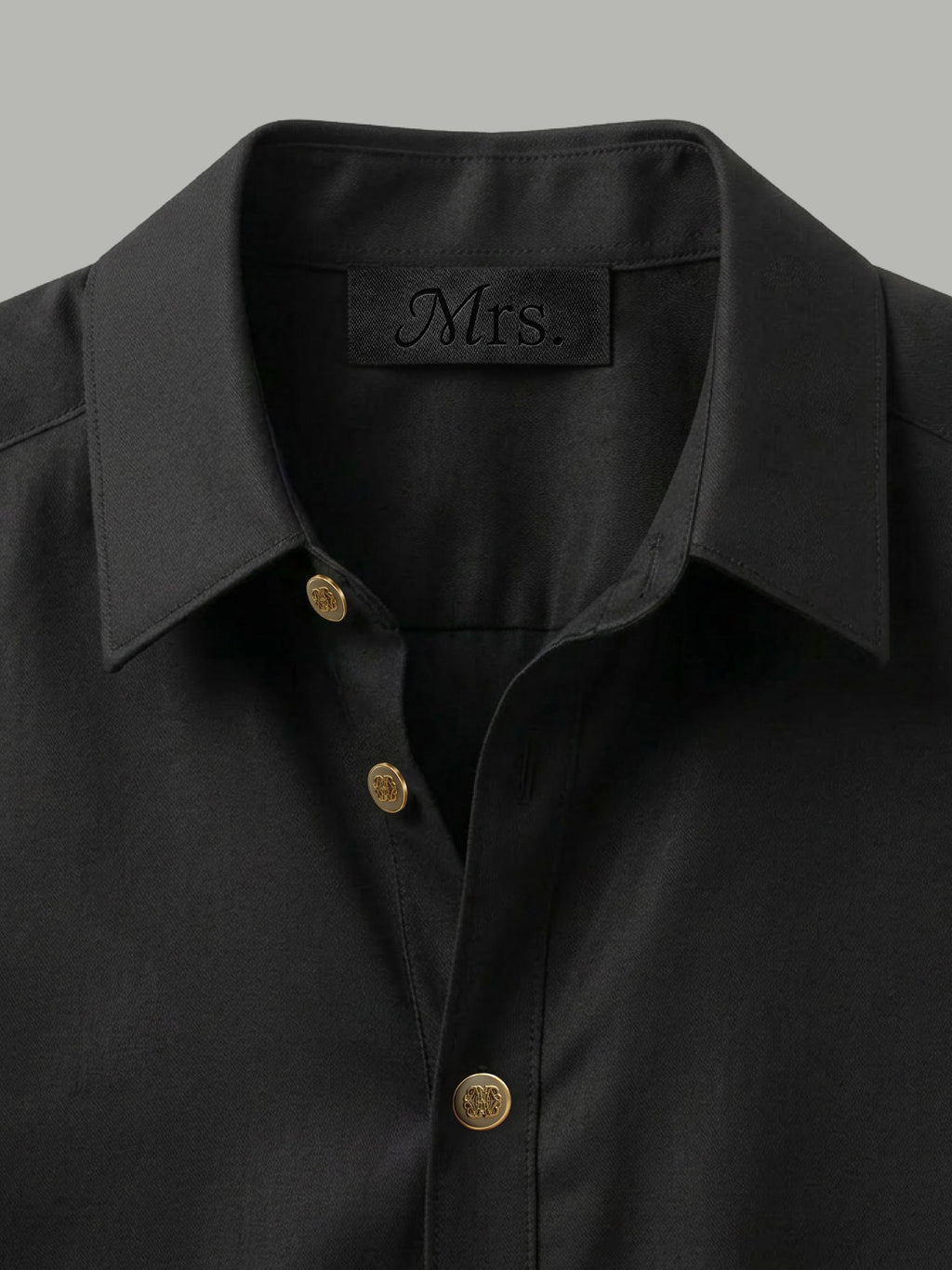 Long Sleeve Shirt with Gold Collar Detail - Black