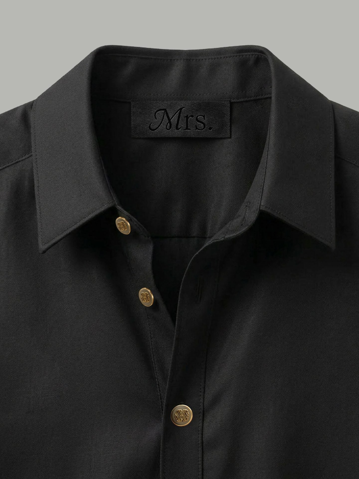 Long Sleeve Shirt with Gold Collar Detail - Black