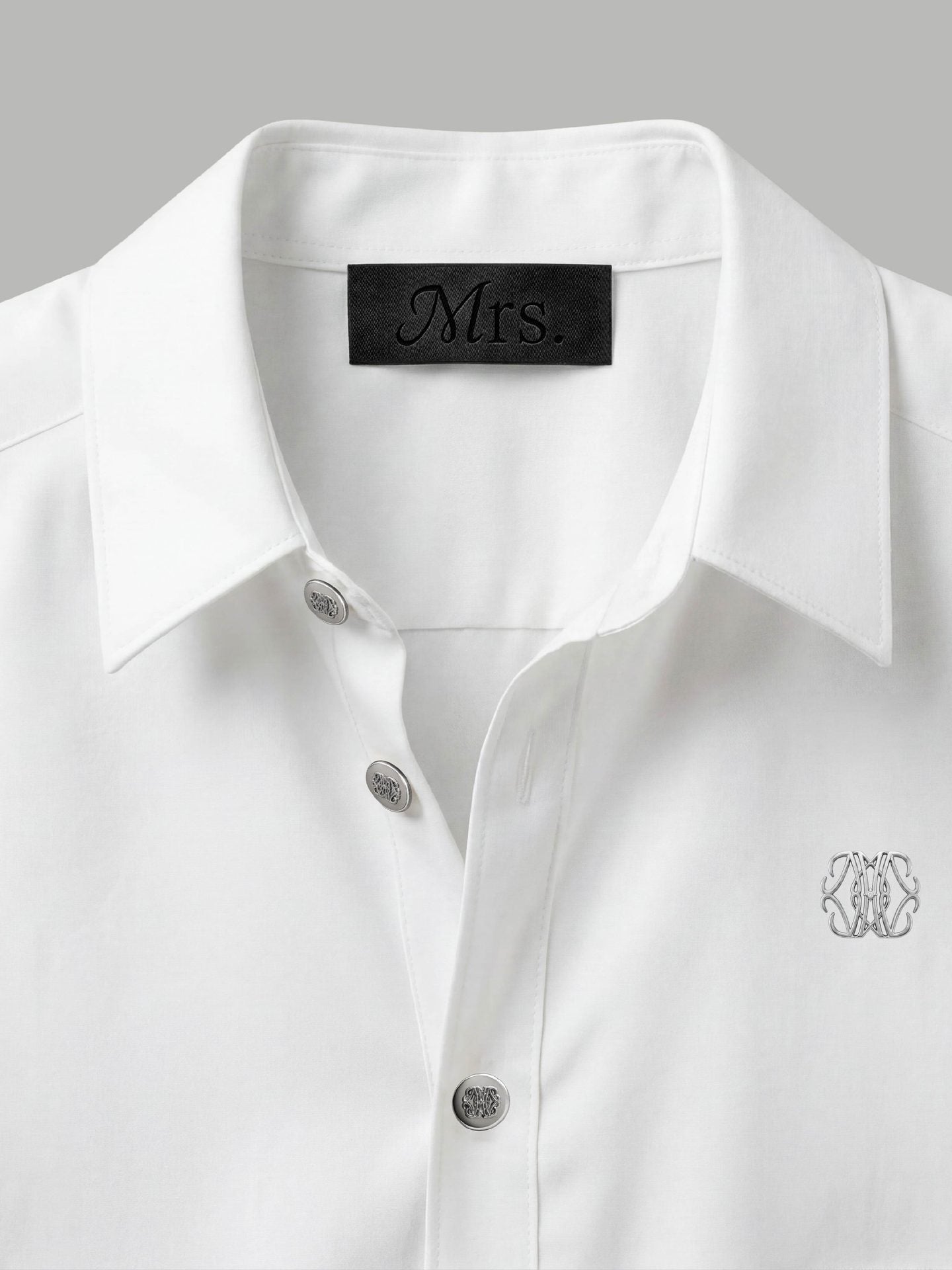 Long Sleeve Shirt with Silver Chest Detail - White