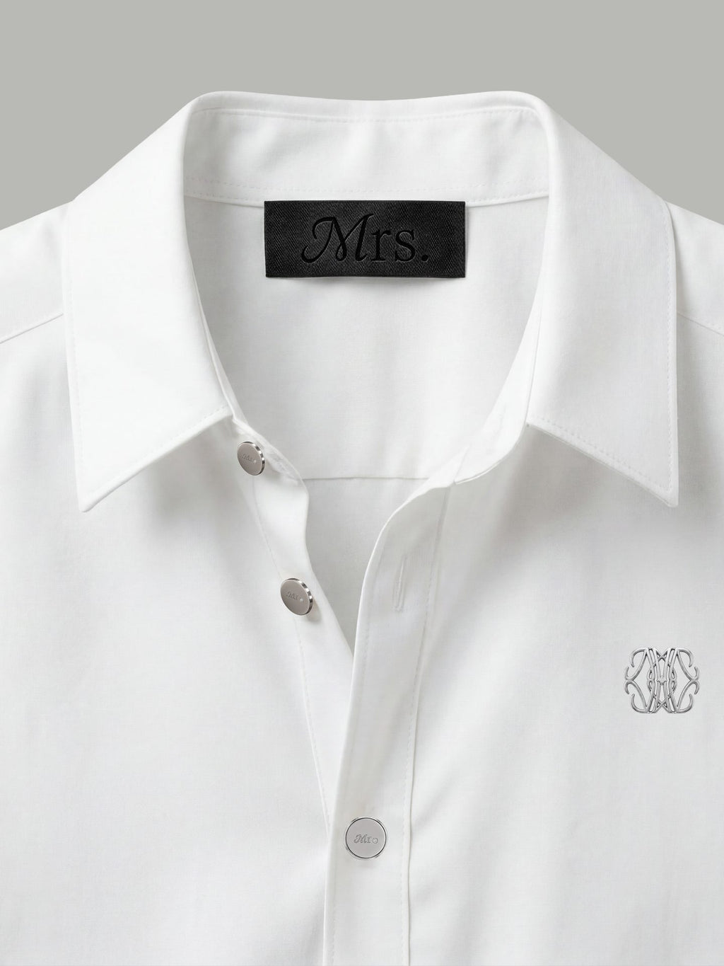 Long Sleeve Shirt with Silver Mr Button Detail - White