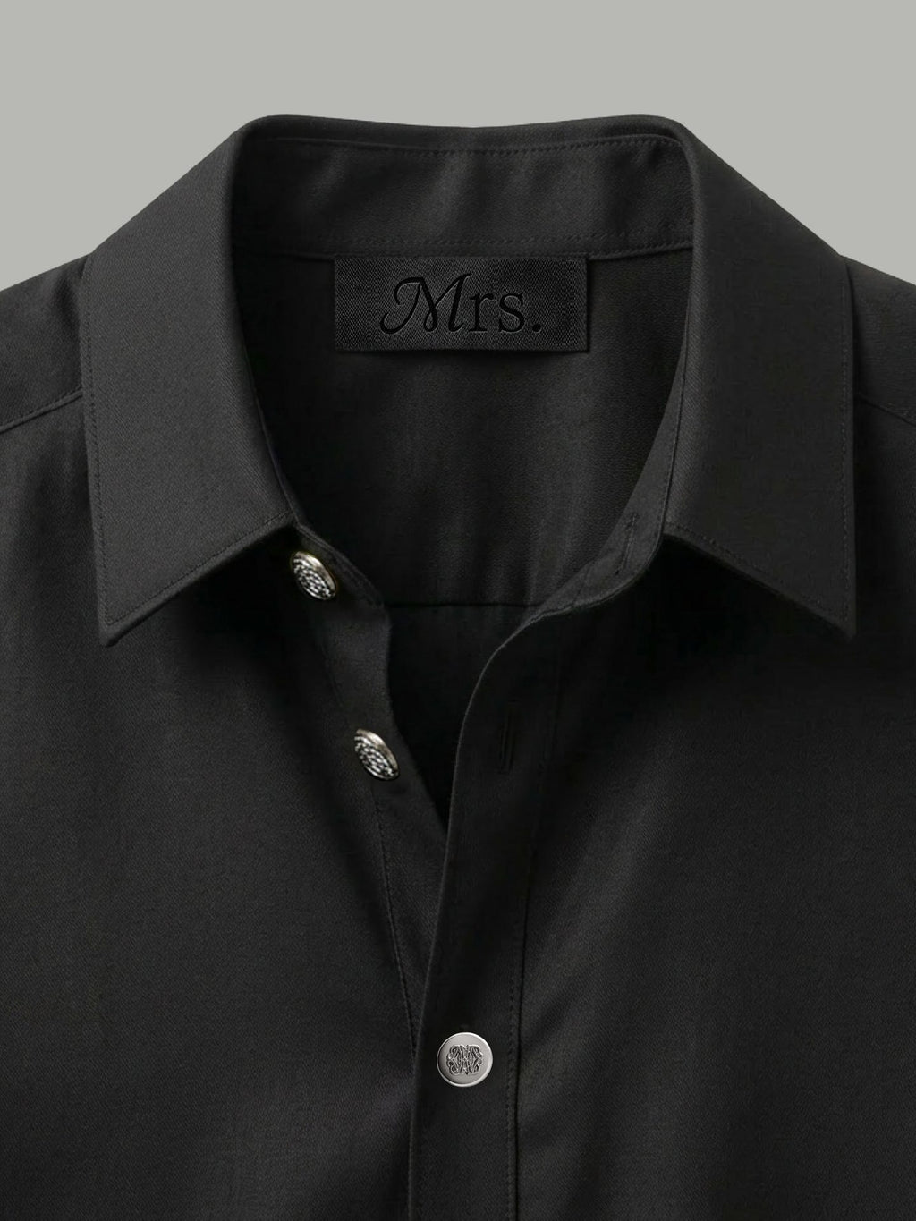 Long Sleeve Shirt with Silver Collar Detail - Black