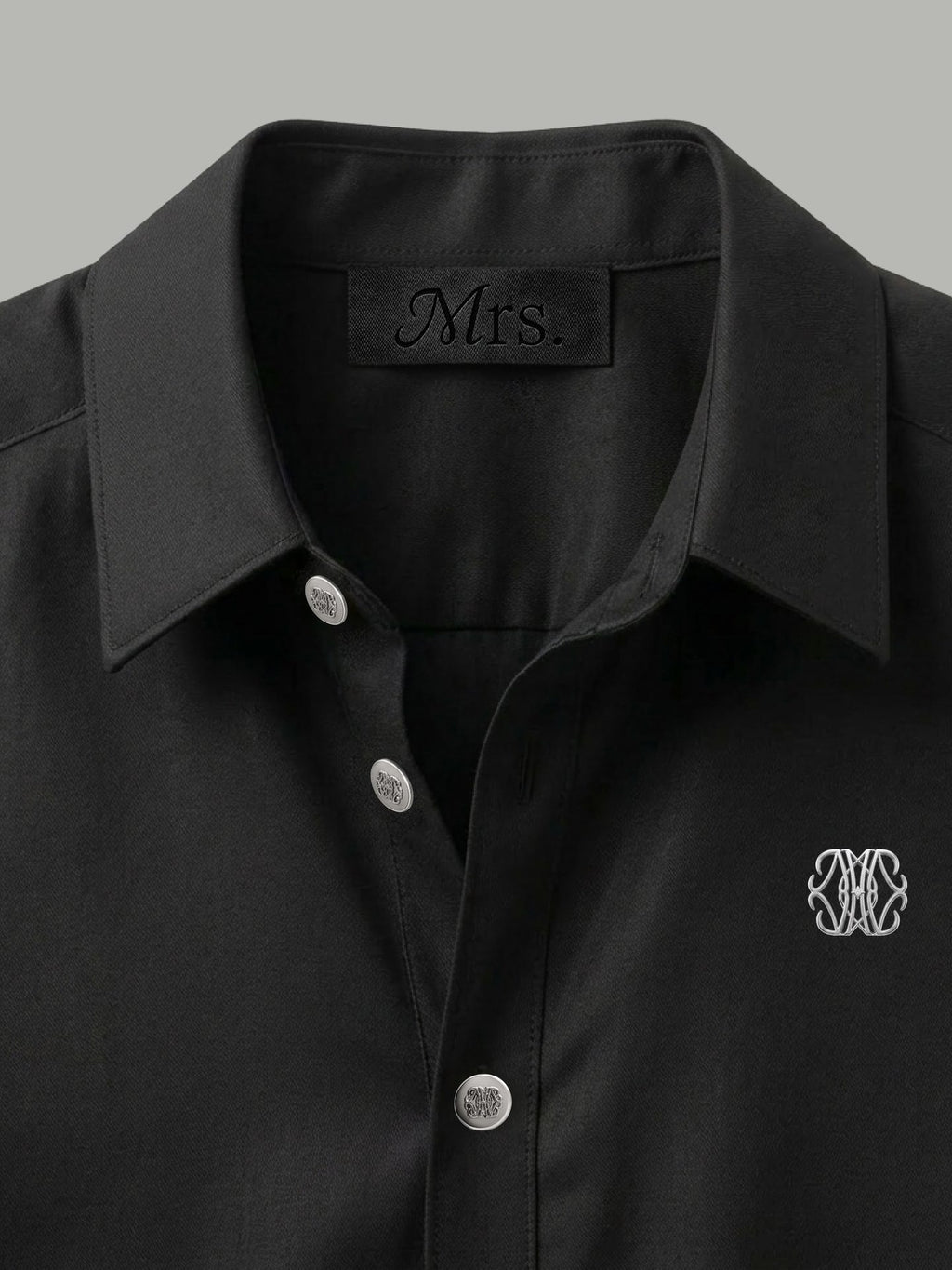 Long Sleeve Shirt with Silver Chest Detail - Black