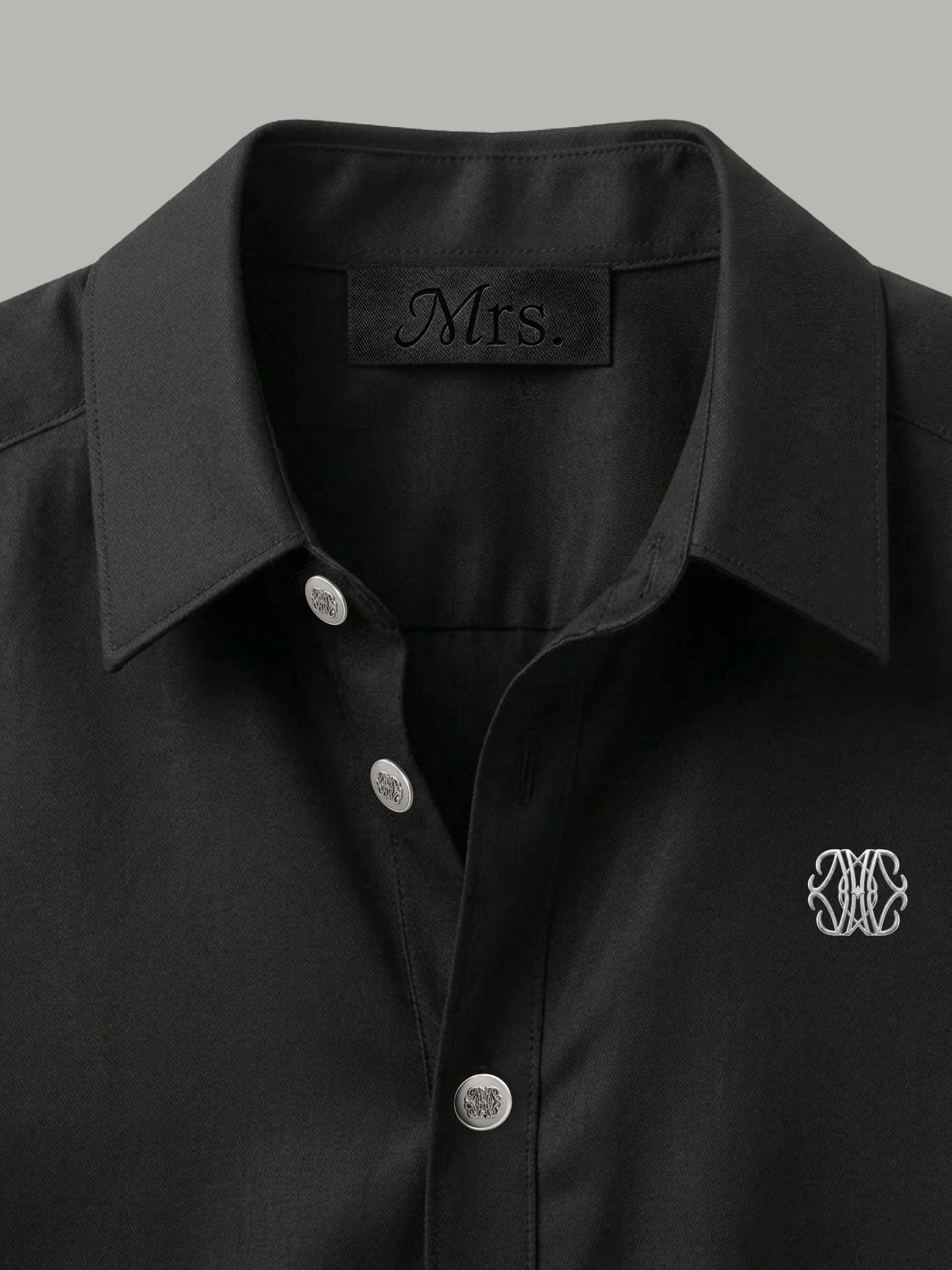 Long Sleeve Shirt with Silver Chest Detail - Black