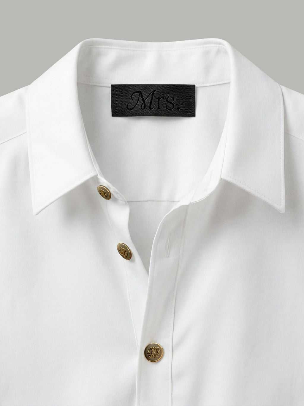 Long Sleeve Shirt with Gold Collar Detail - White