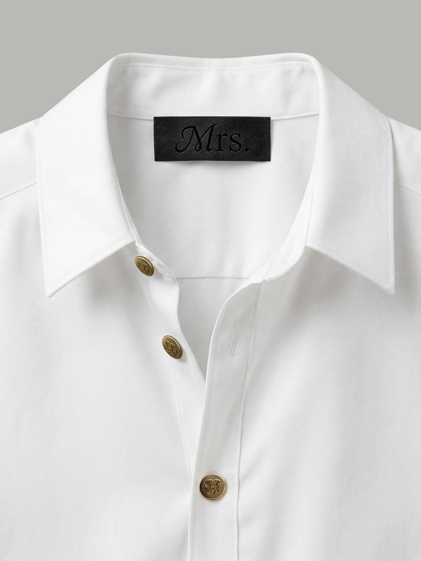 Long Sleeve Shirt with Gold Collar Detail - White