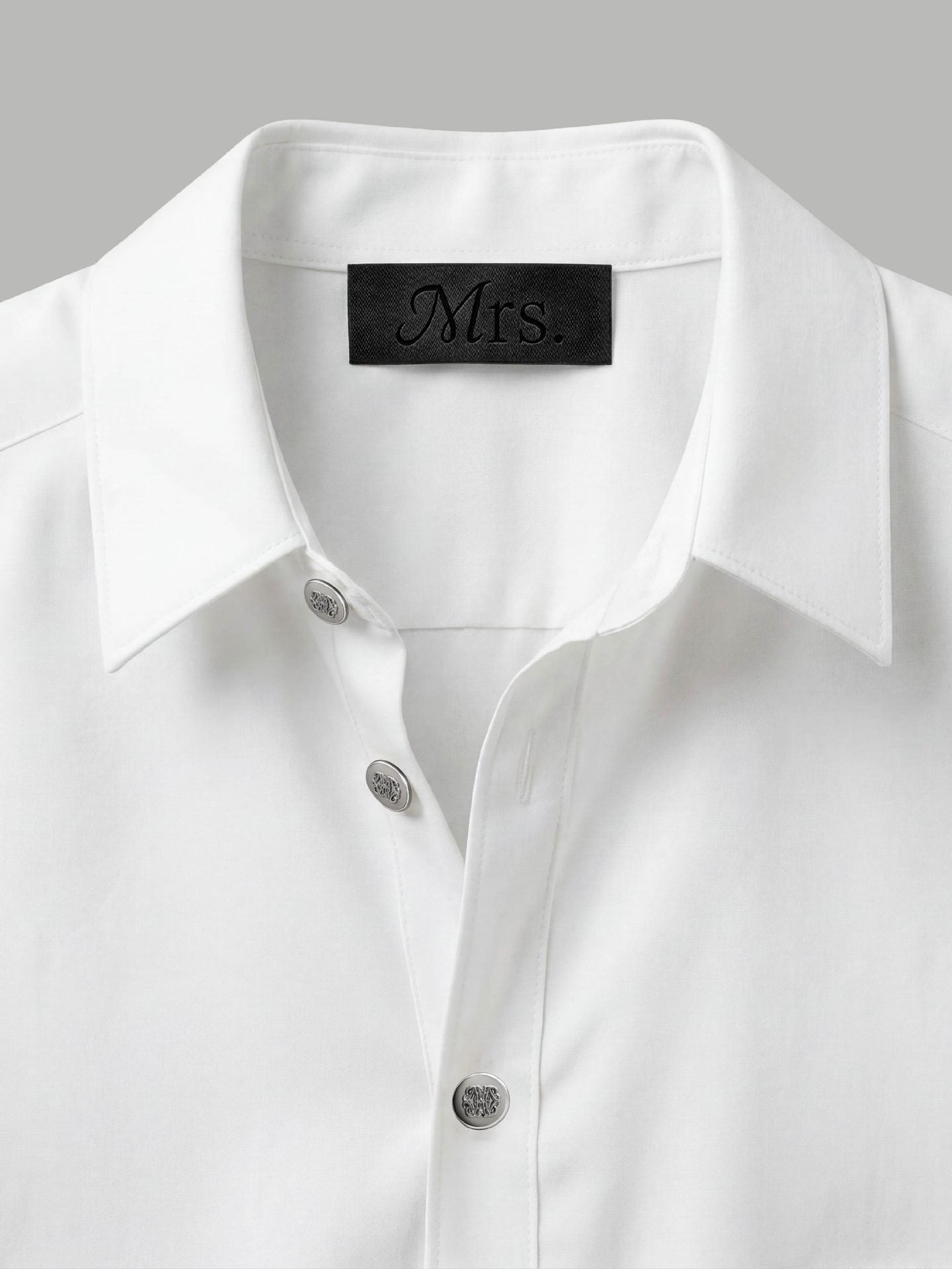 Long Sleeve Shirt with Silver Collar Detail - White