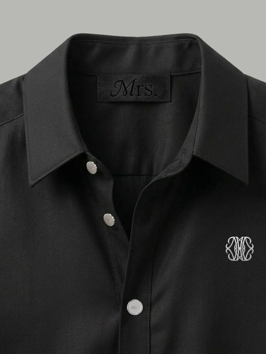 Long Sleeve Shirt with Silver Mr Button Detail - Black