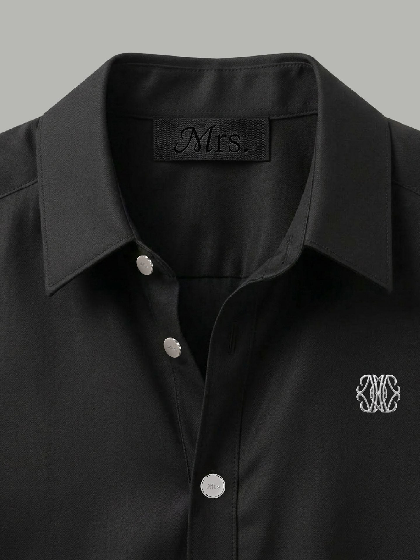 Long Sleeve Shirt with Silver Mr Button Detail - Black