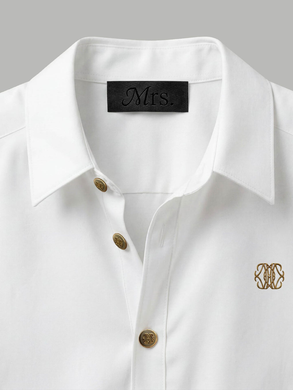 Long Sleeve Shirt with Gold Chest Detail - White